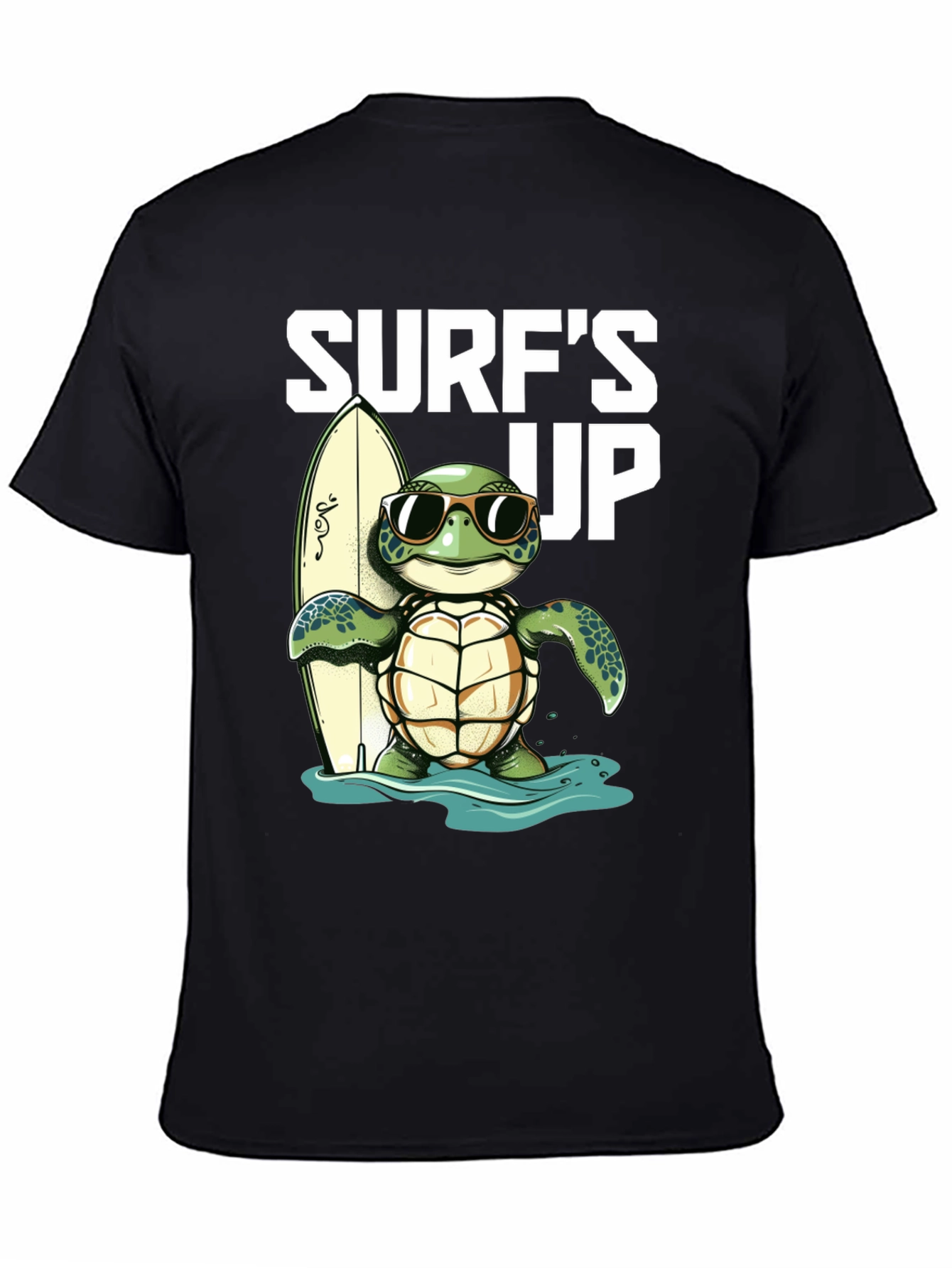 Camiseta Negra con Tortuga Surfista