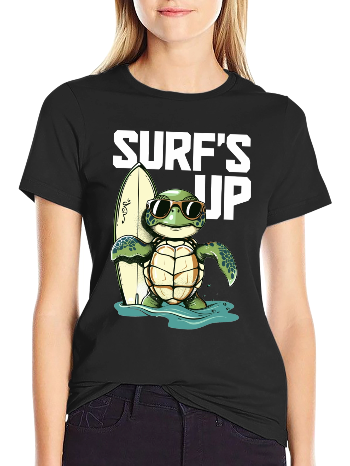 Camiseta Negra con Tortuga Surfista