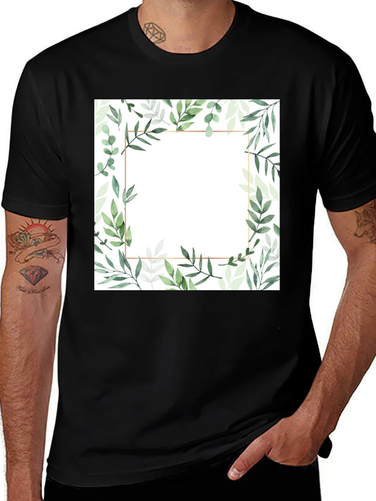 Camiseta Negra con Diseño Floral y Marco Dorado