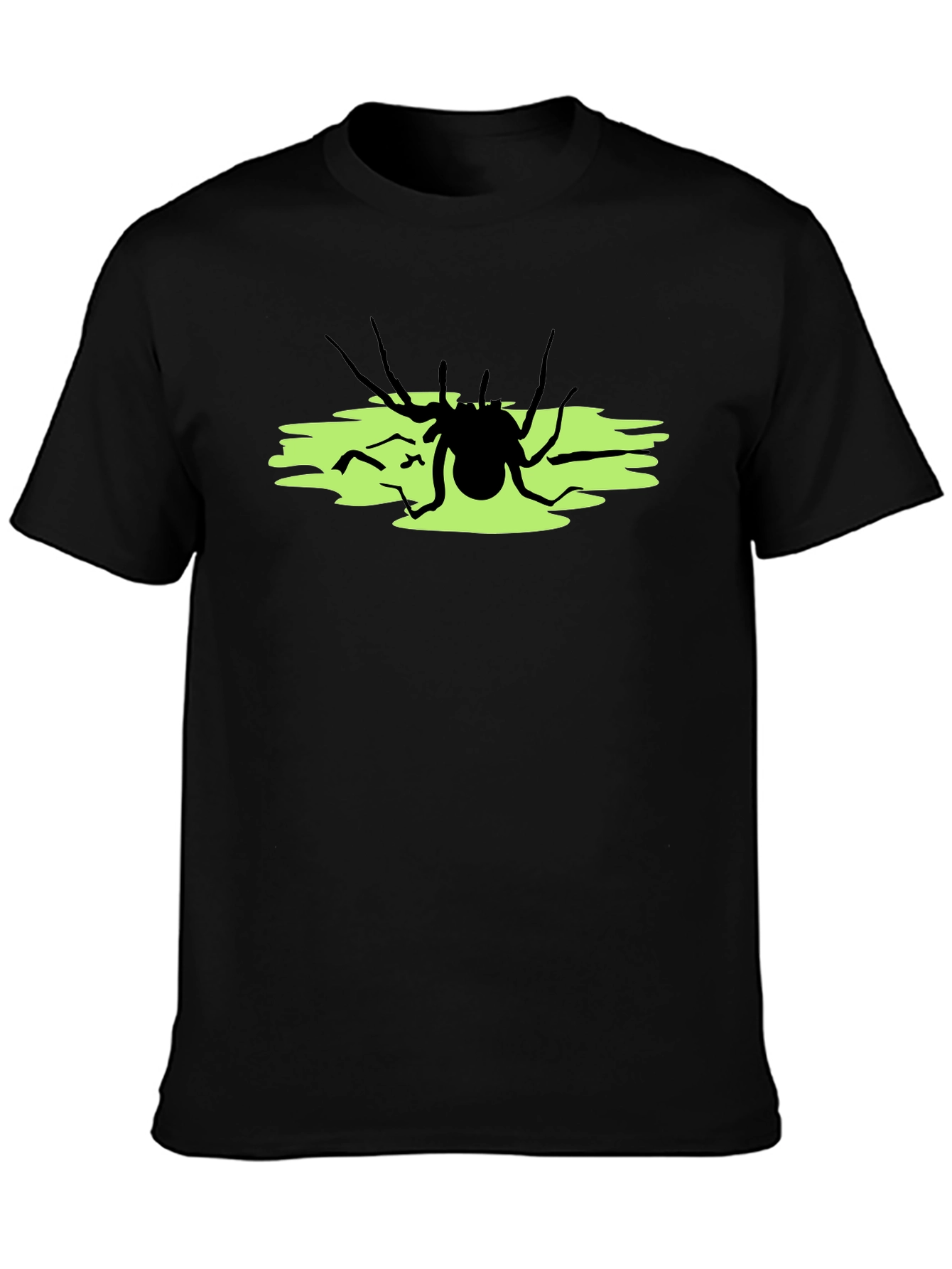 Camiseta Negra con Araña sobre Fondo Verde
