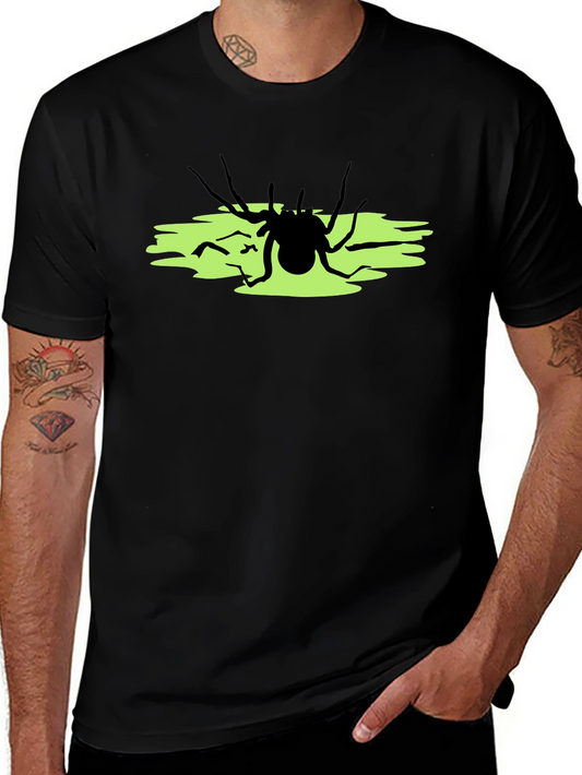Camiseta Negra con Araña sobre Fondo Verde