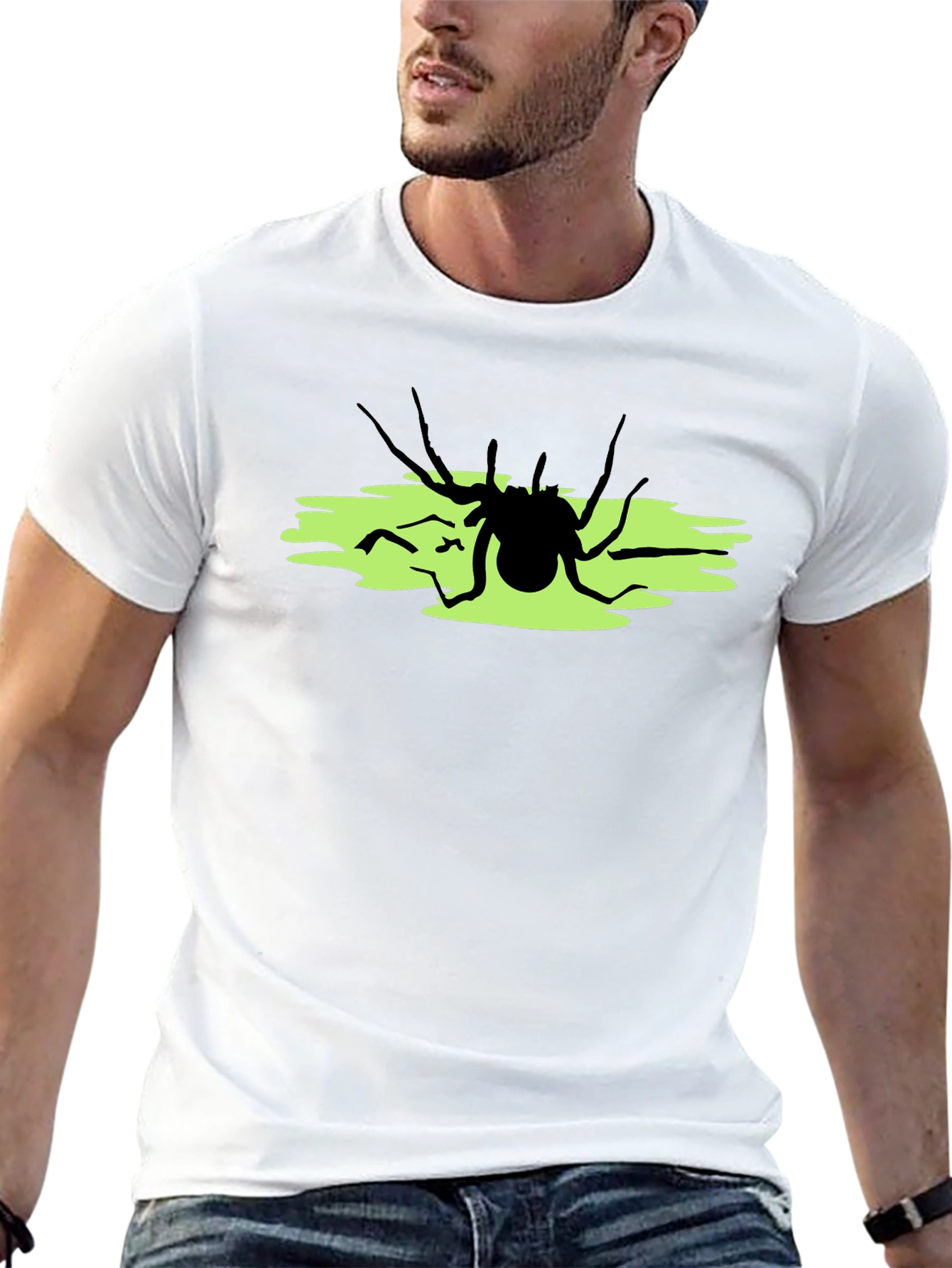 Camiseta Negra con Araña sobre Fondo Verde