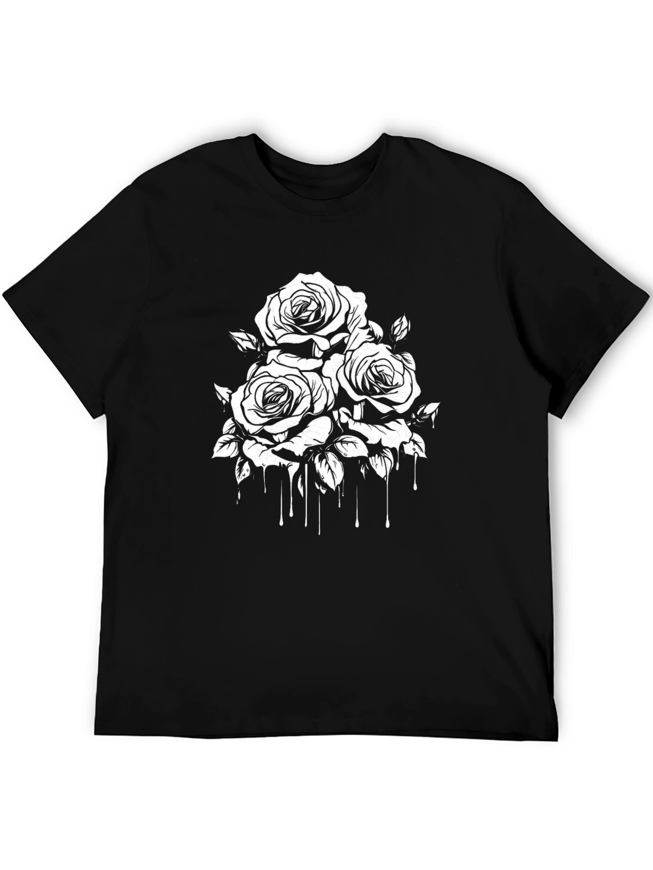 Camiseta Negra con Diseño Floral Blanco