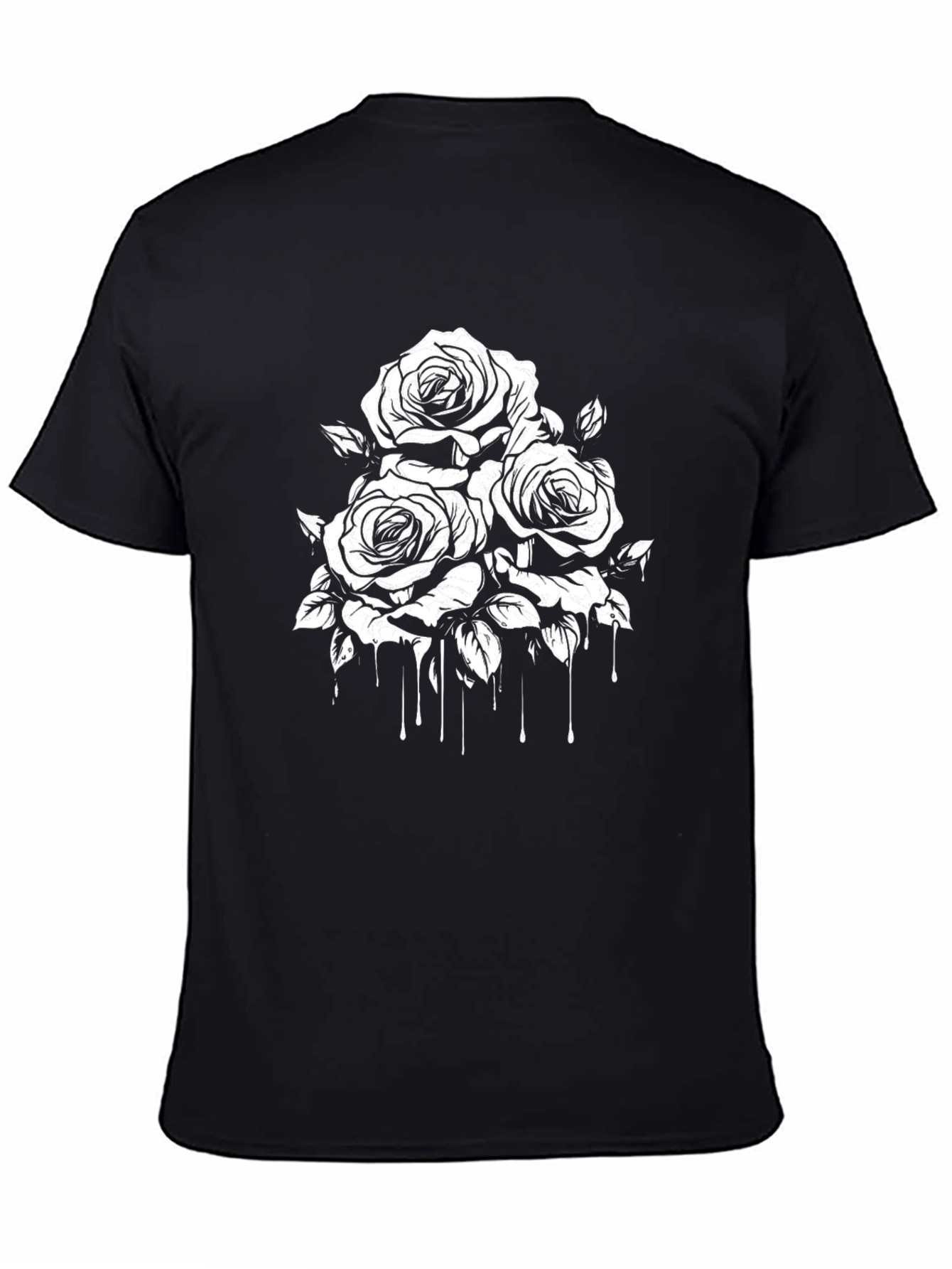 Camiseta Negra con Diseño Floral Blanco