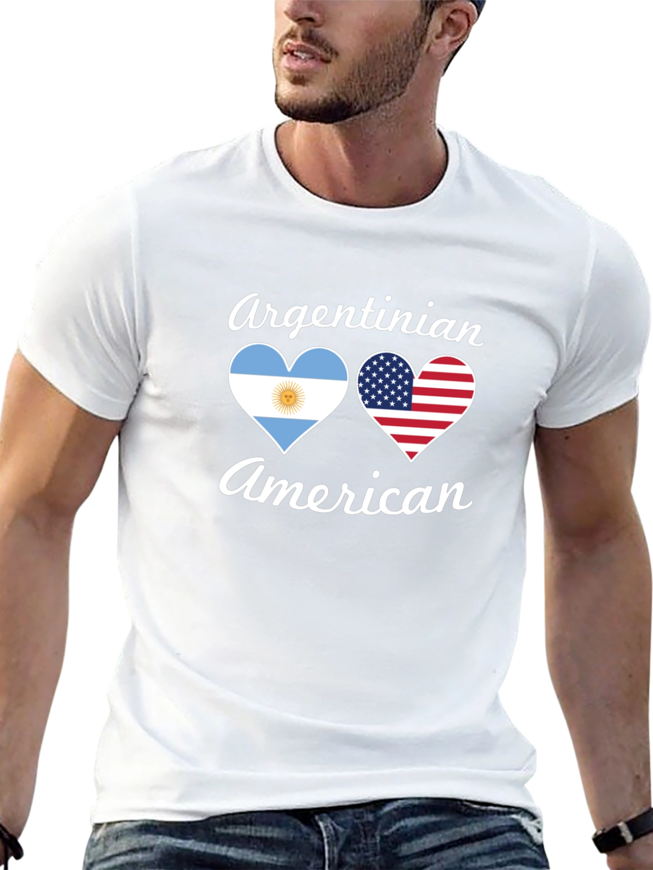 Camiseta Argentino-Americana con Corazones de Bandera