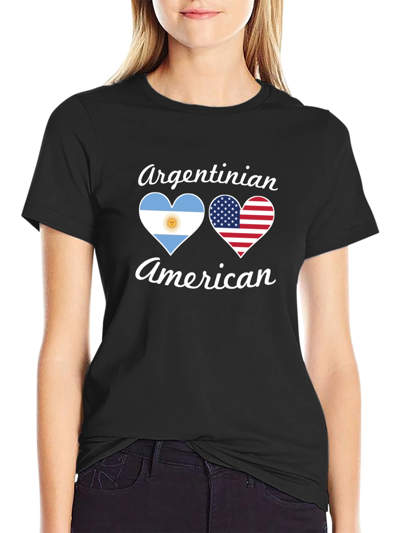 Camiseta Argentino-Americana con Corazones de Bandera