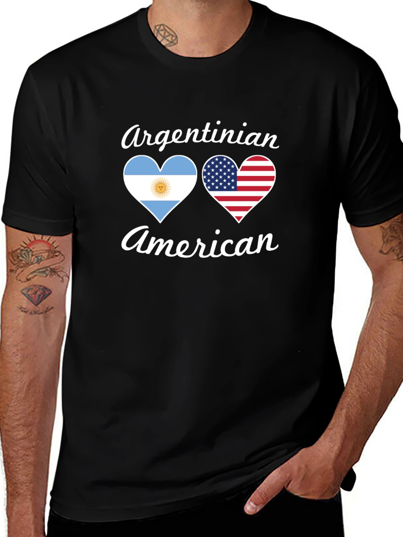 Camiseta Argentino-Americana con Corazones de Bandera