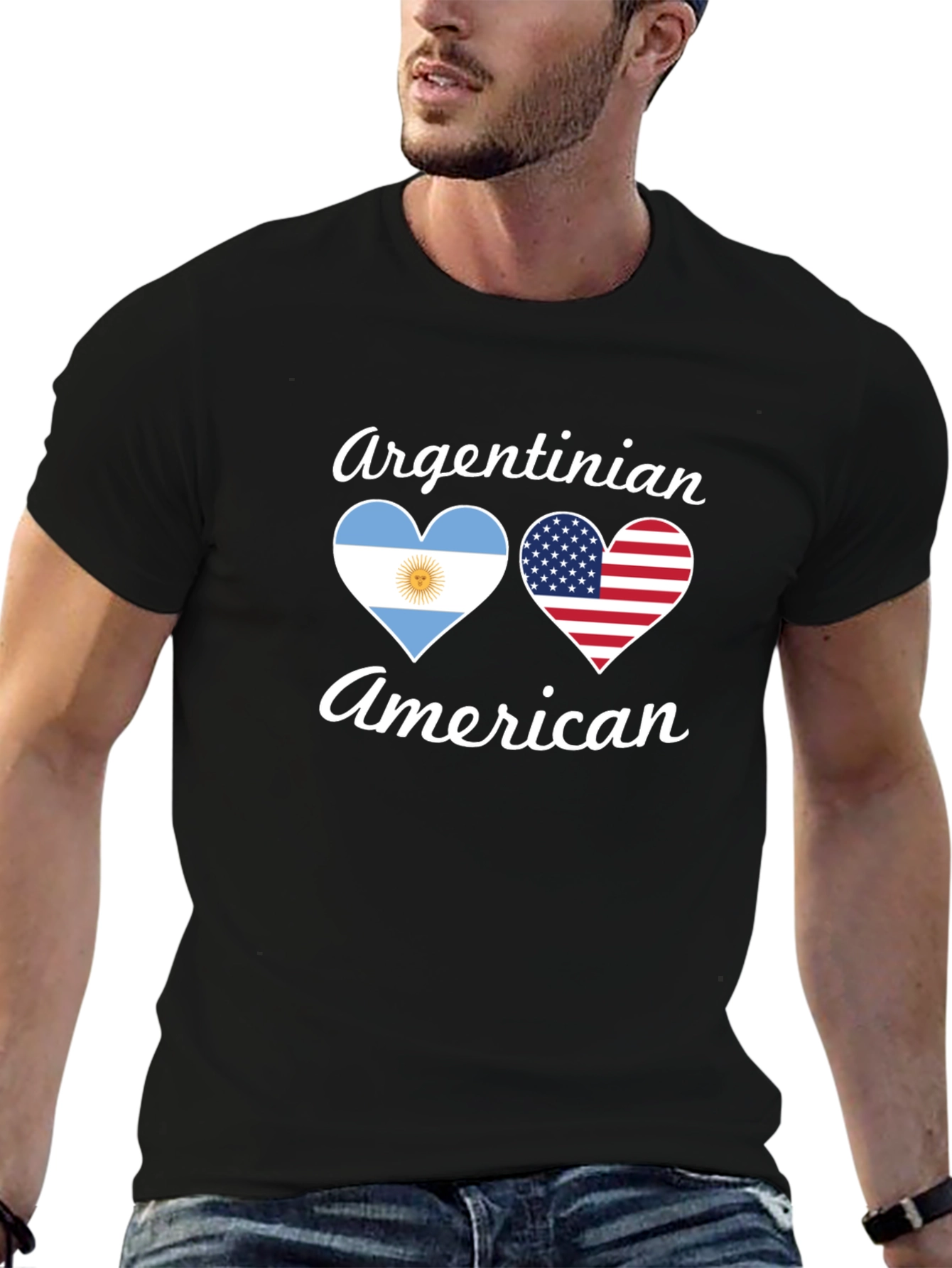 Camiseta Argentino-Americana con Corazones de Bandera