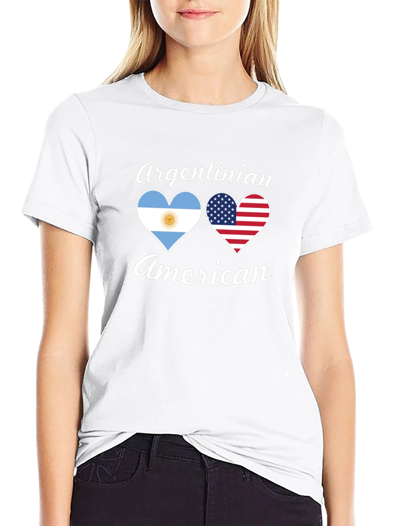 Camiseta Argentino-Americana con Corazones de Bandera