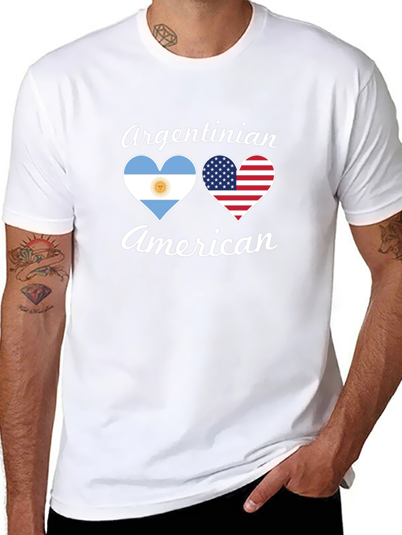 Camiseta Argentino-Americana con Corazones de Bandera