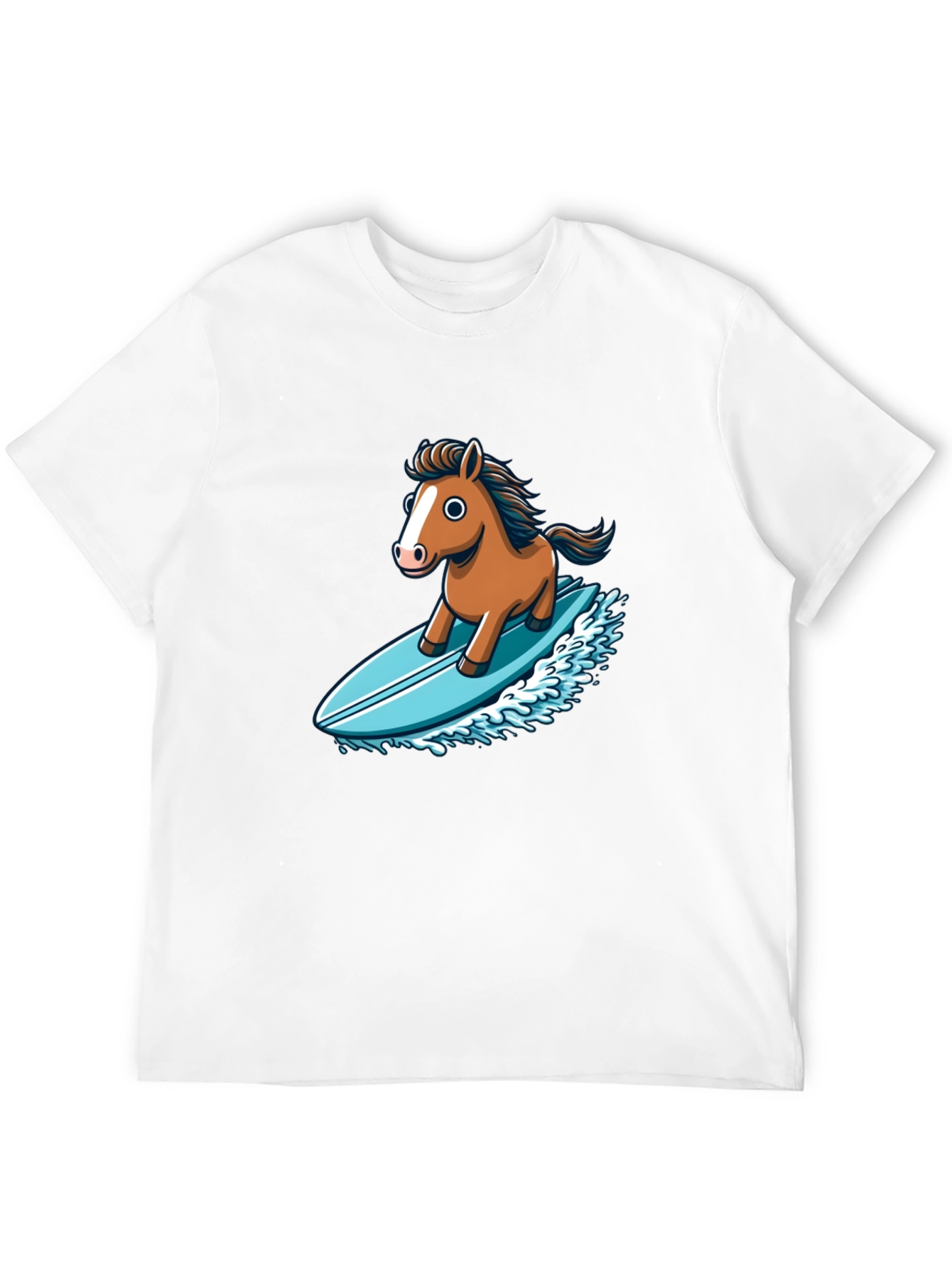 Camiseta Negra con Diseño Divertido de Caballo Surfista