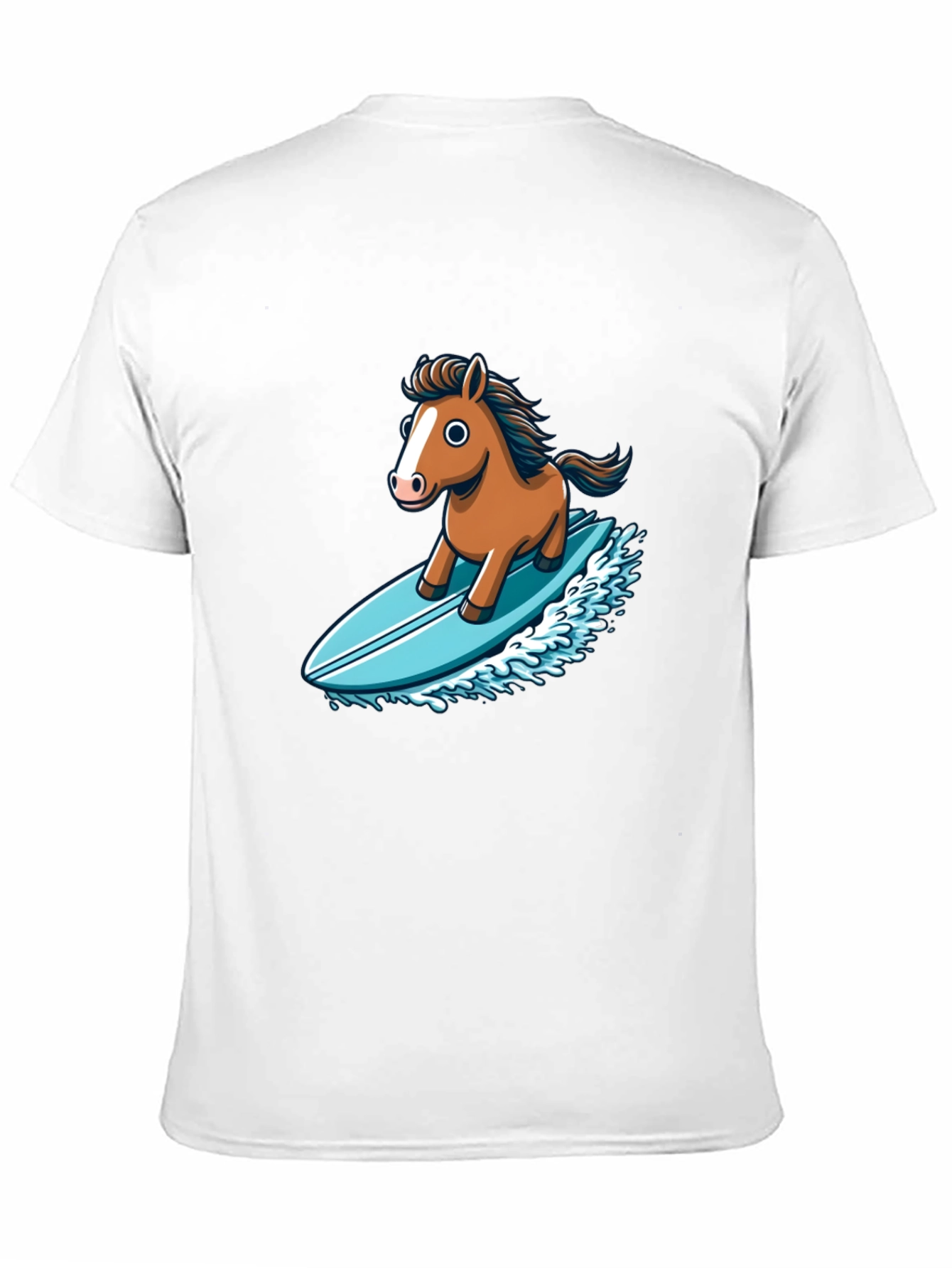 Camiseta Negra con Diseño Divertido de Caballo Surfista