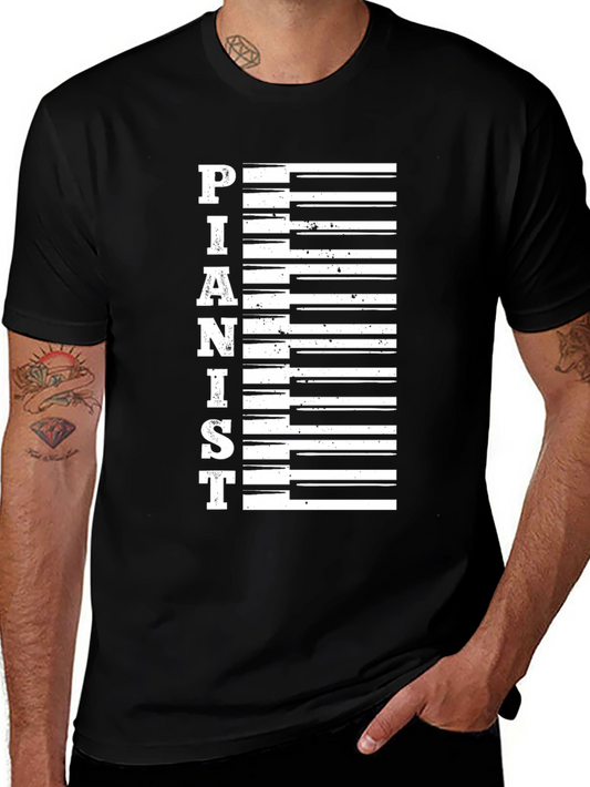 Camiseta Negra Pianista Diseño Teclas de Piano