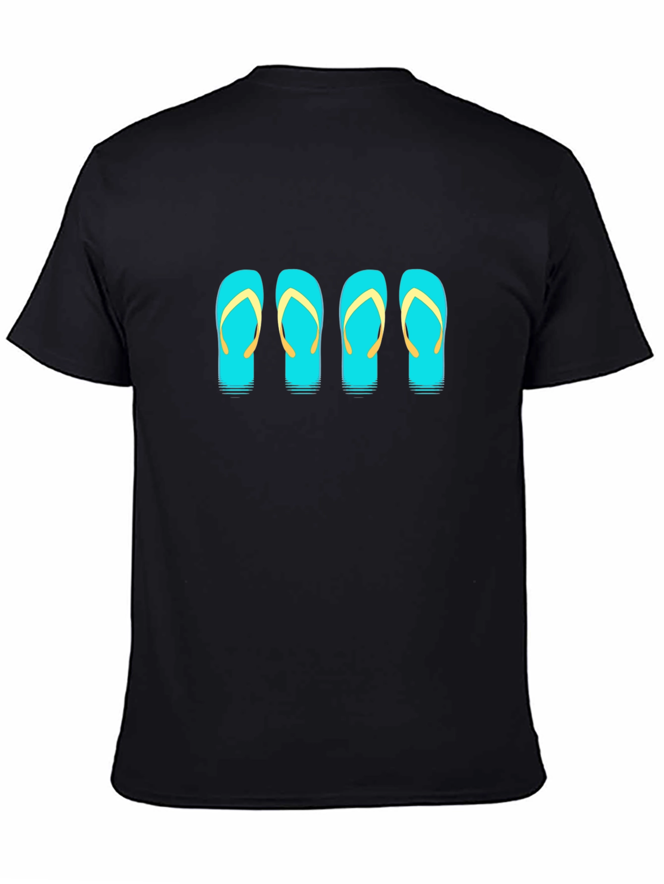 Camiseta Negra con Diseño de Chanclas Turquesa