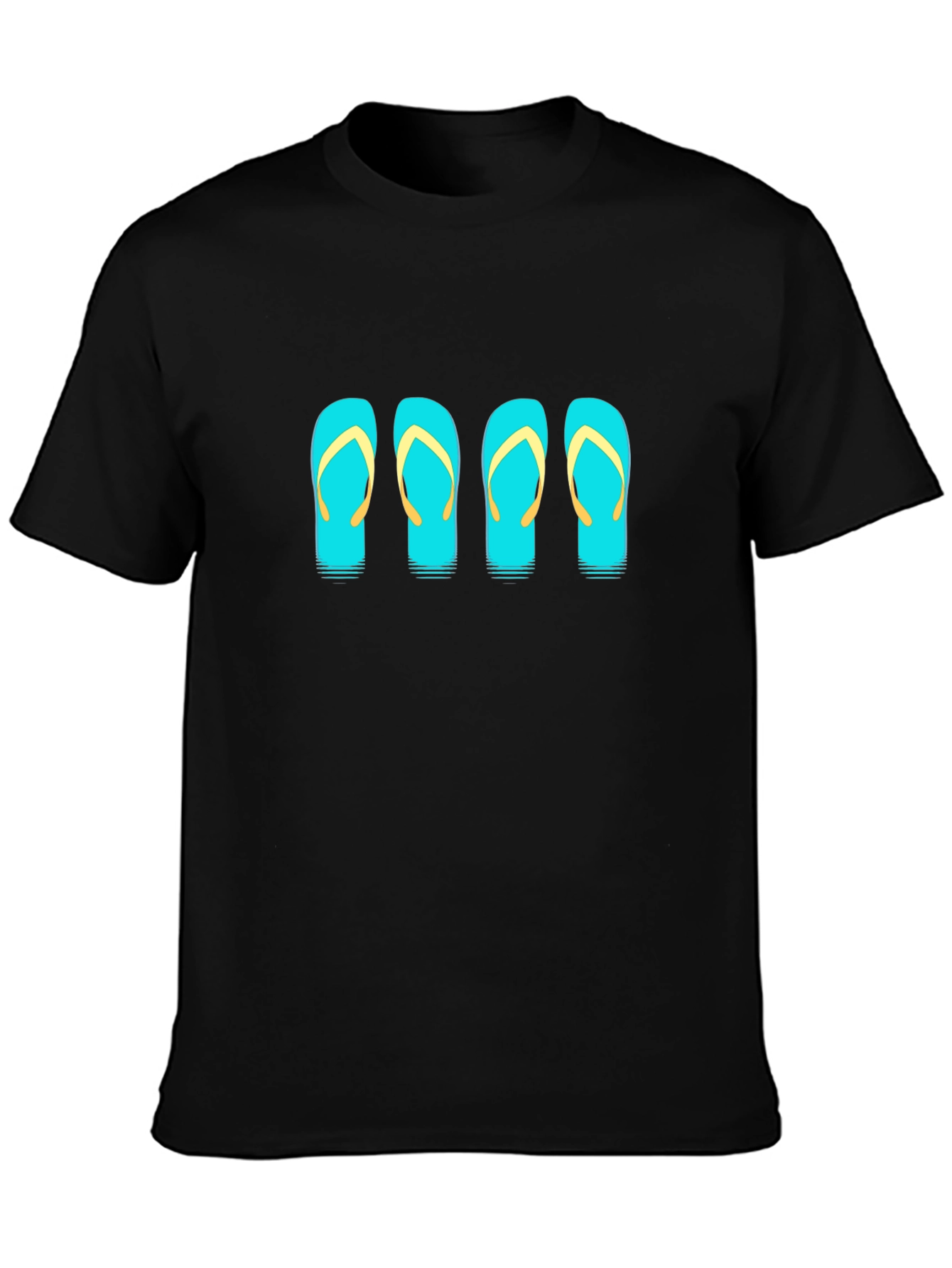 Camiseta Negra con Diseño de Chanclas Turquesa