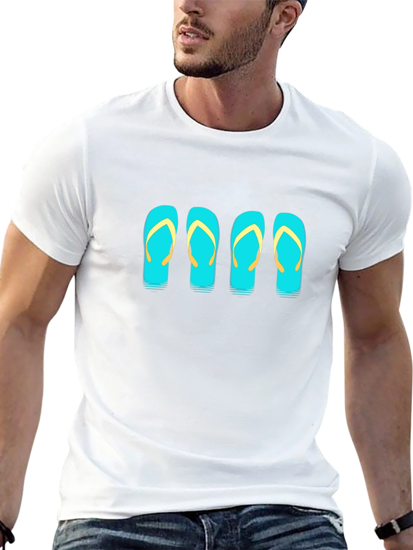 Camiseta Negra con Diseño de Chanclas Turquesa