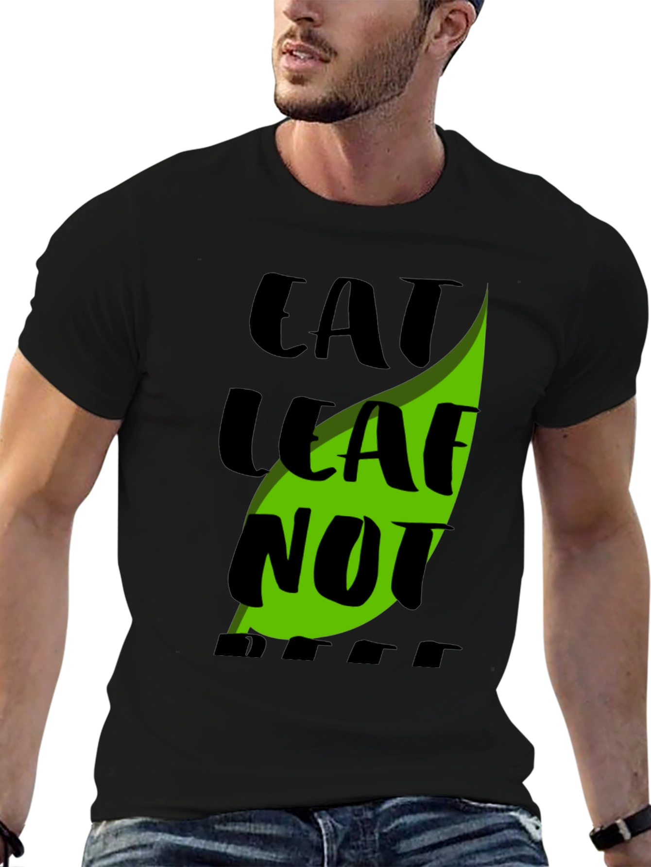 Camiseta Negra Eat Leaf Not Beef