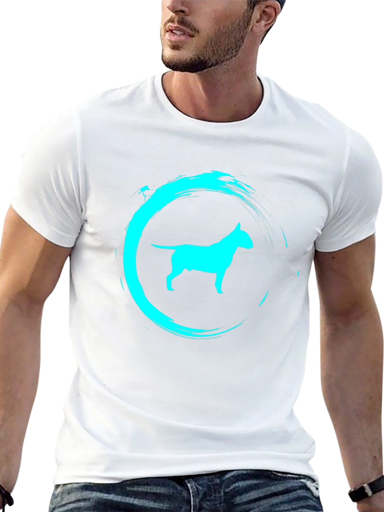 Camiseta Negra con Diseño de Bull Terrier Turquesa