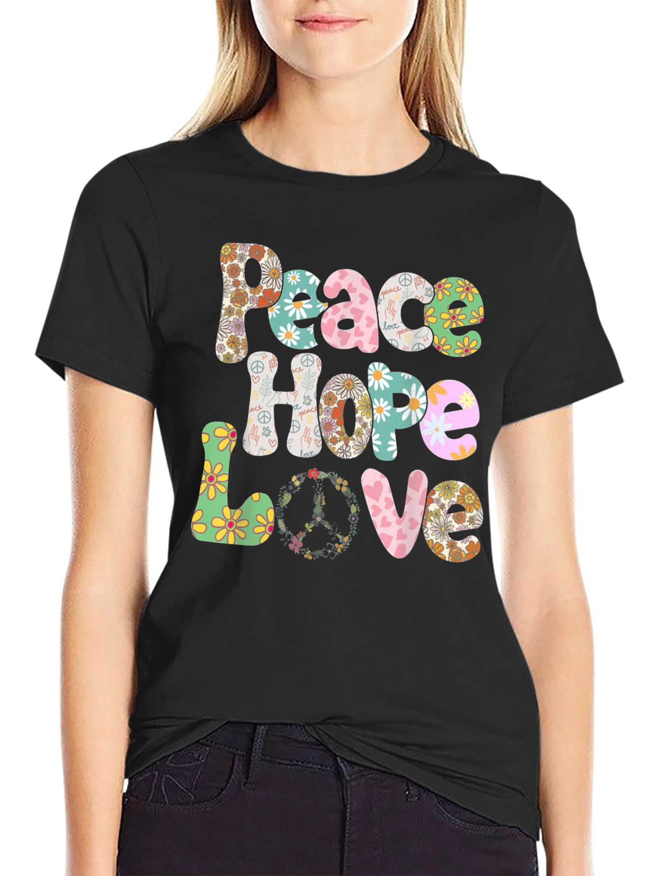 Camiseta Paz Amor y Esperanza Floral Hippie