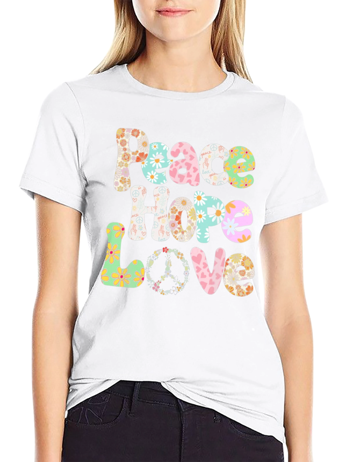 Camiseta Paz Amor y Esperanza Floral Hippie