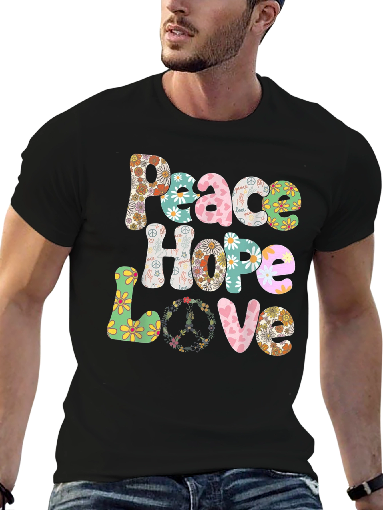 Camiseta Paz Amor y Esperanza Floral Hippie