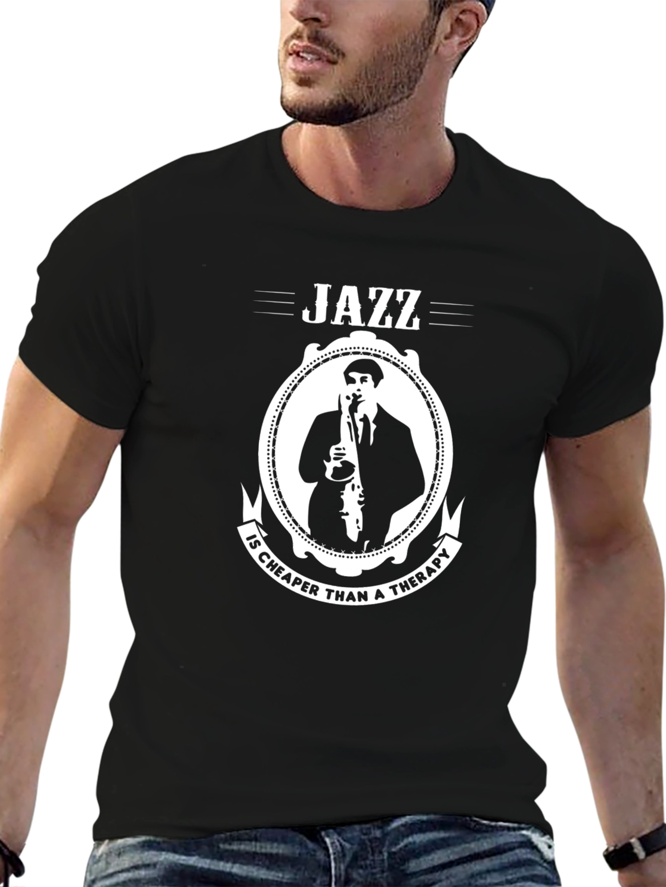 Camiseta Negra Jazz: Más Barata que la Terapia