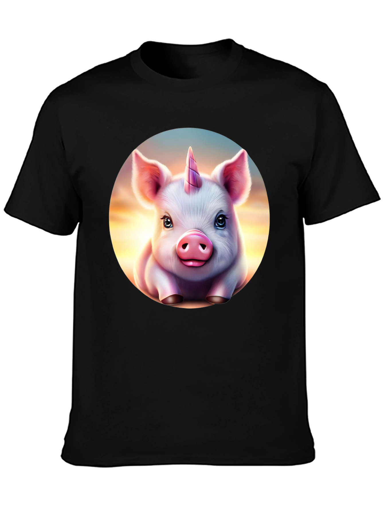 Camiseta Negra con Cerdo Unicornio Animado
