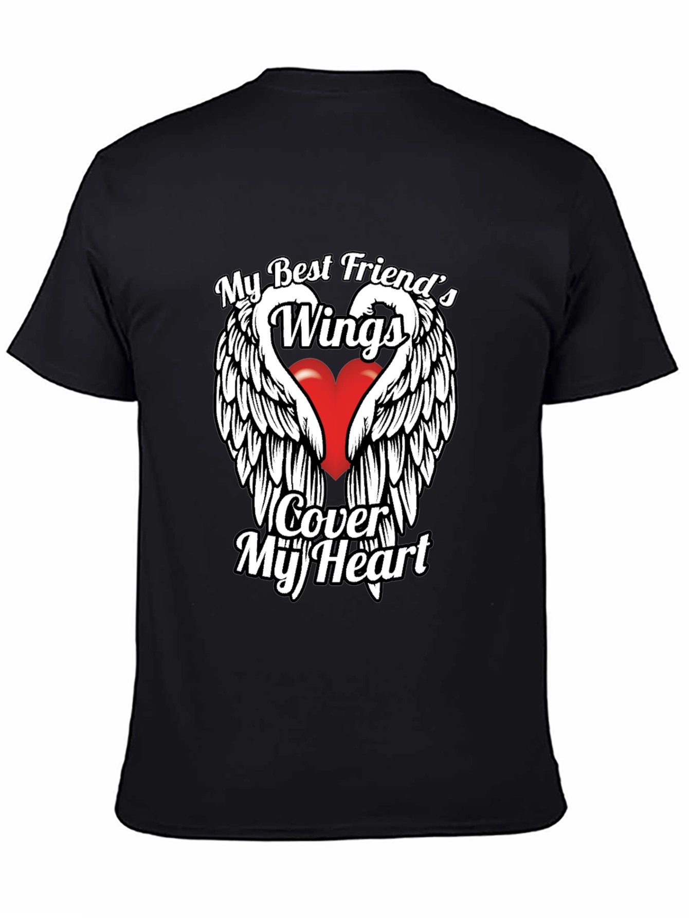 Camiseta Negra: Alas de Amistad y Protección