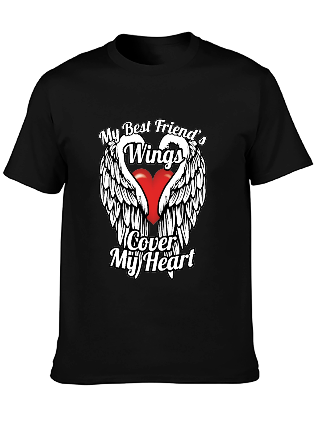 Camiseta Negra: Alas de Amistad y Protección