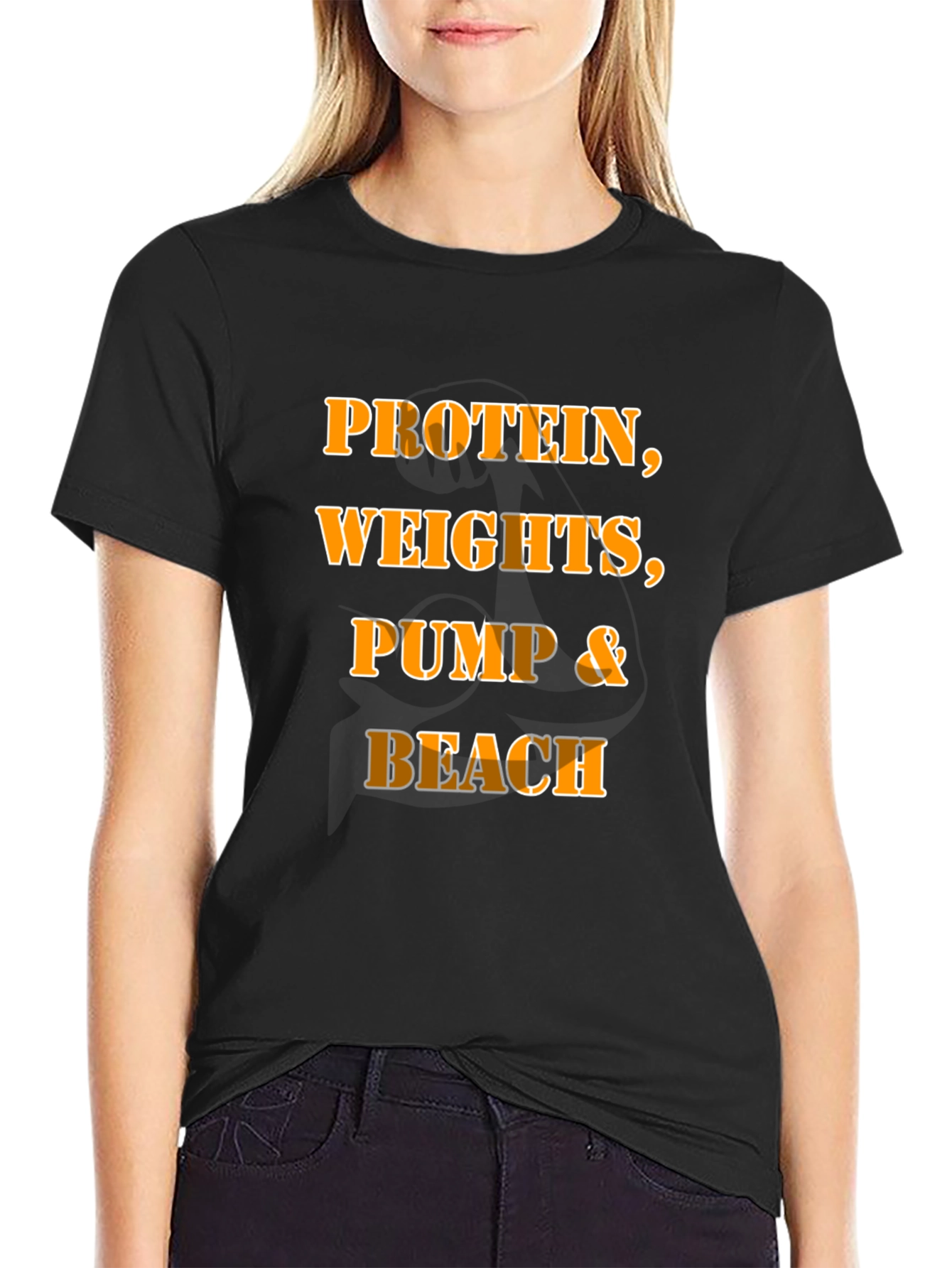 Camiseta Hombre Negra: Proteína Pesas Bombeo & Playa