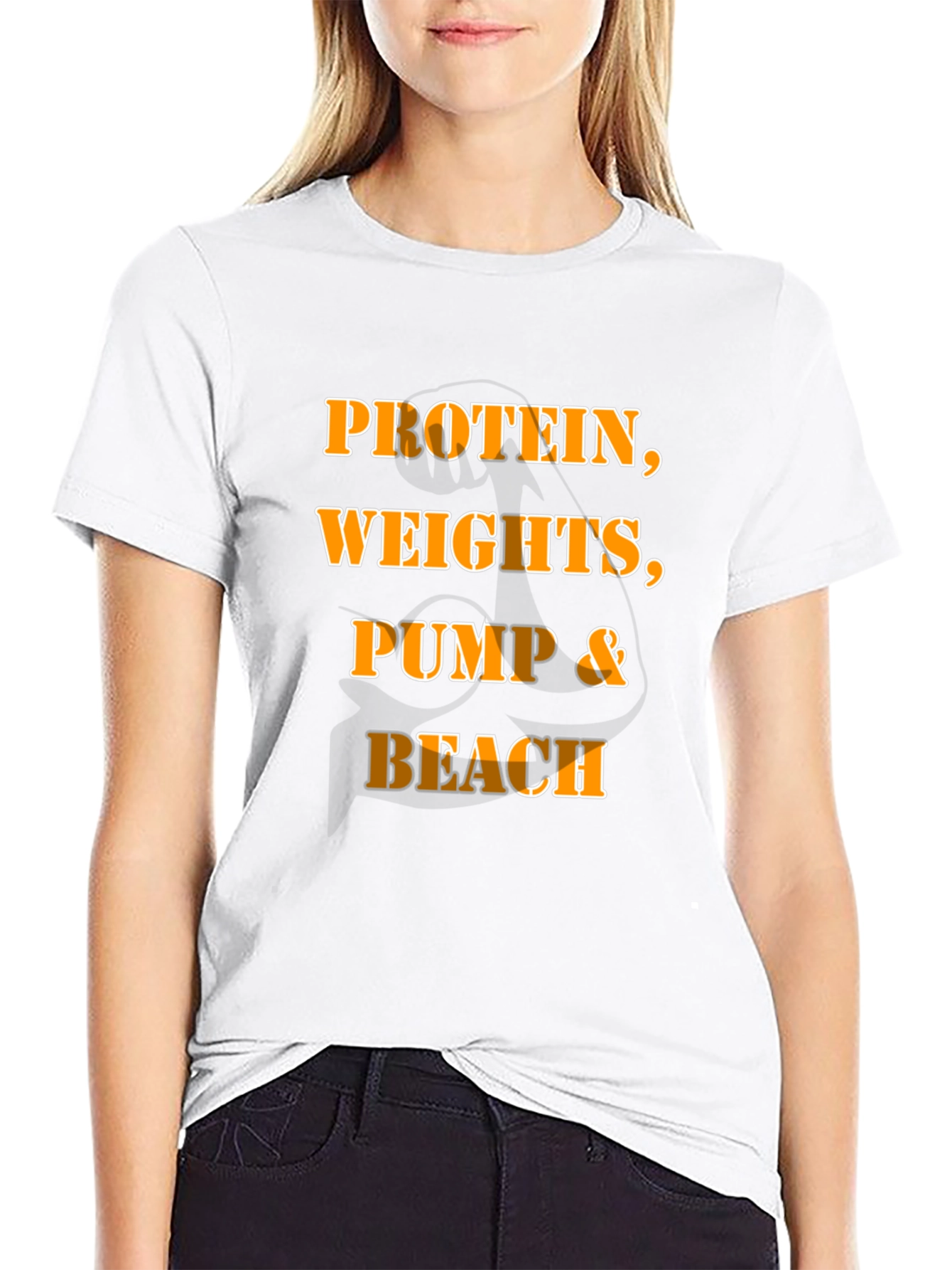 Camiseta Hombre Negra: Proteína Pesas Bombeo & Playa
