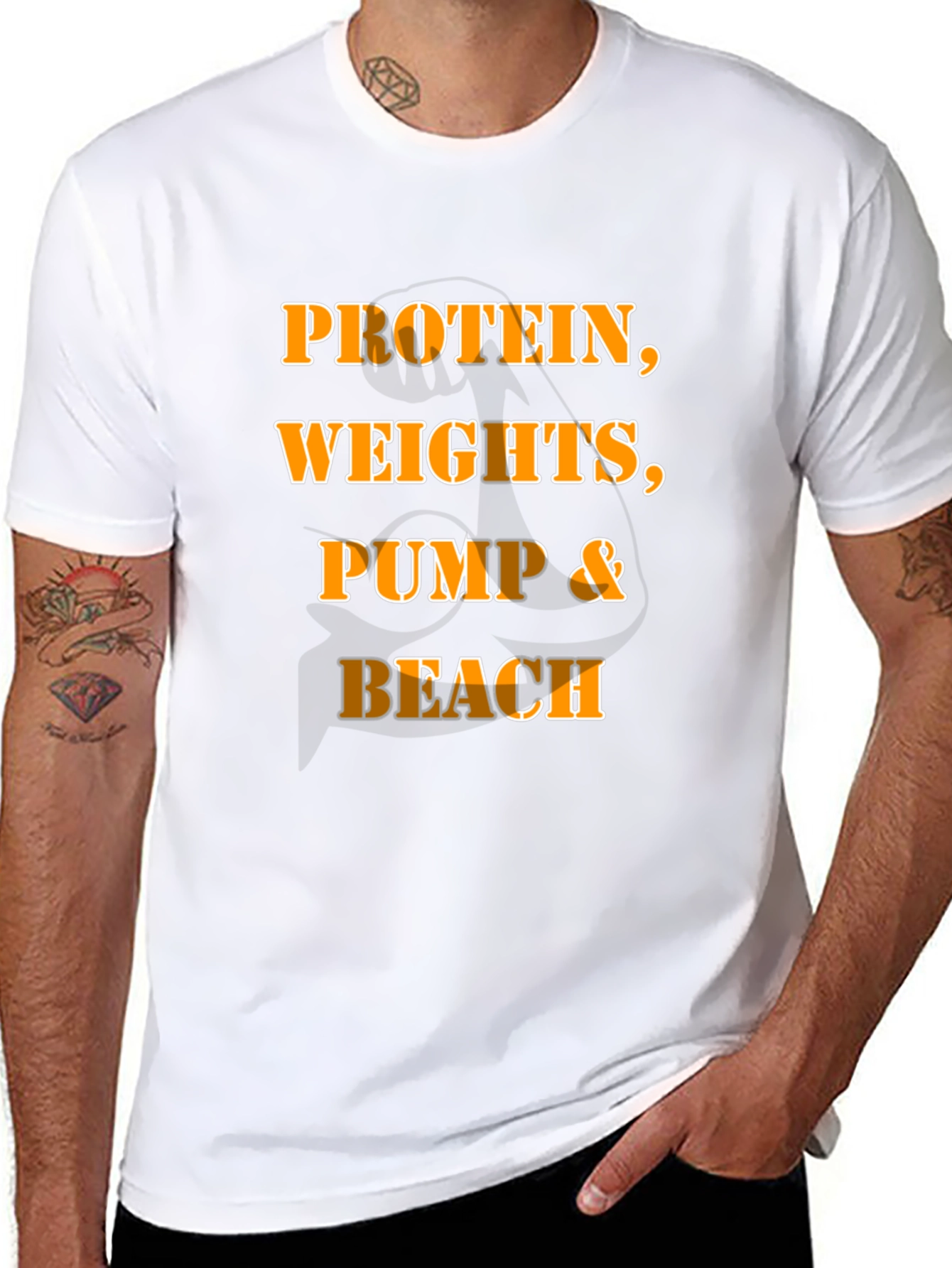 Camiseta Hombre Negra: Proteína Pesas Bombeo & Playa