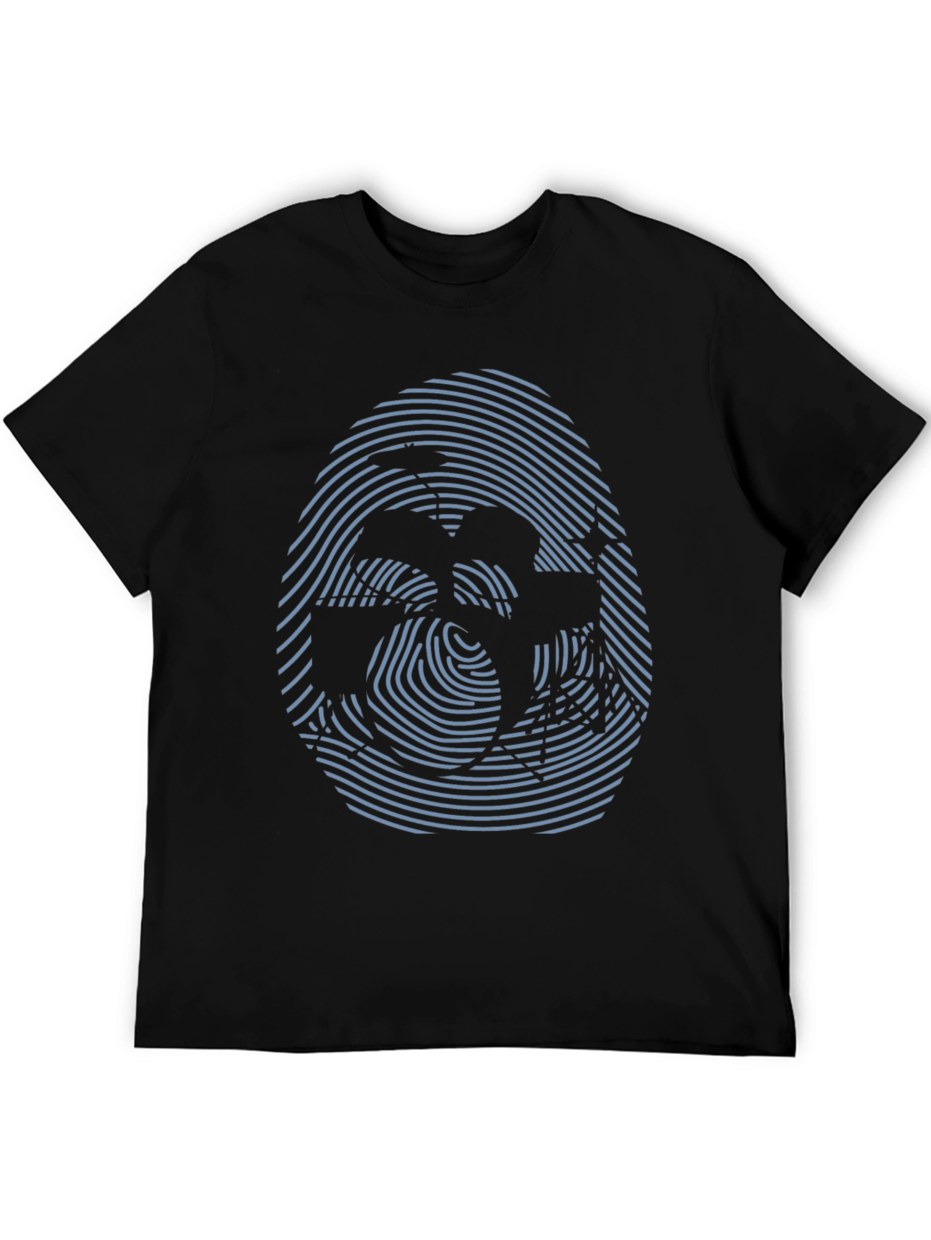 Camiseta Negra con Diseño de Huella Digital Abstracta