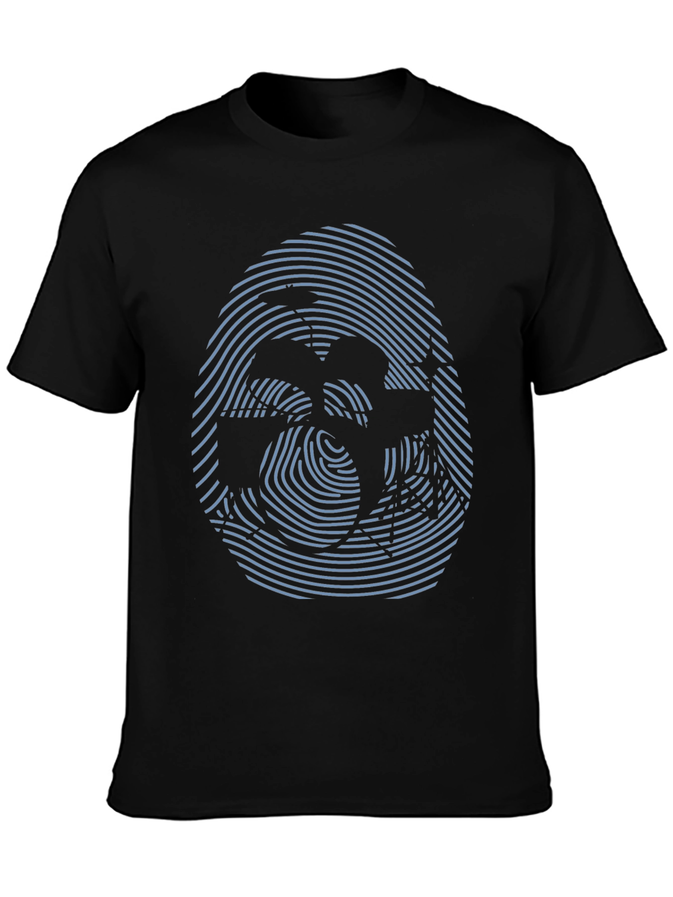 Camiseta Negra con Diseño de Huella Digital Abstracta
