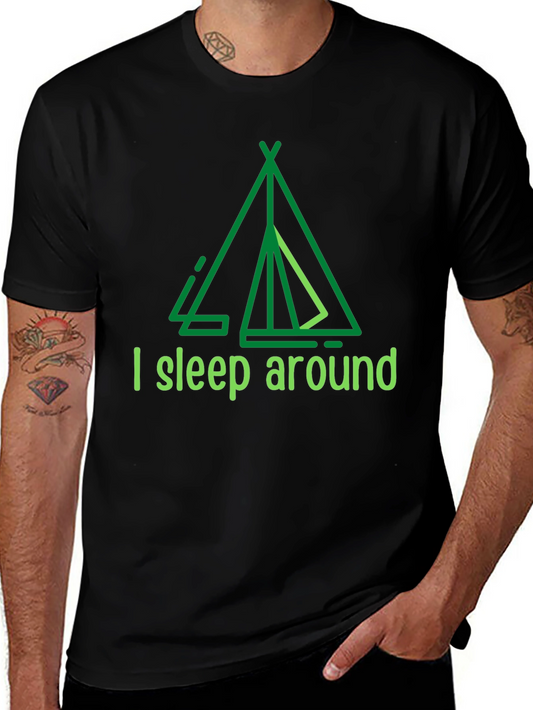 Camiseta Negra I sleep around para Aventureros