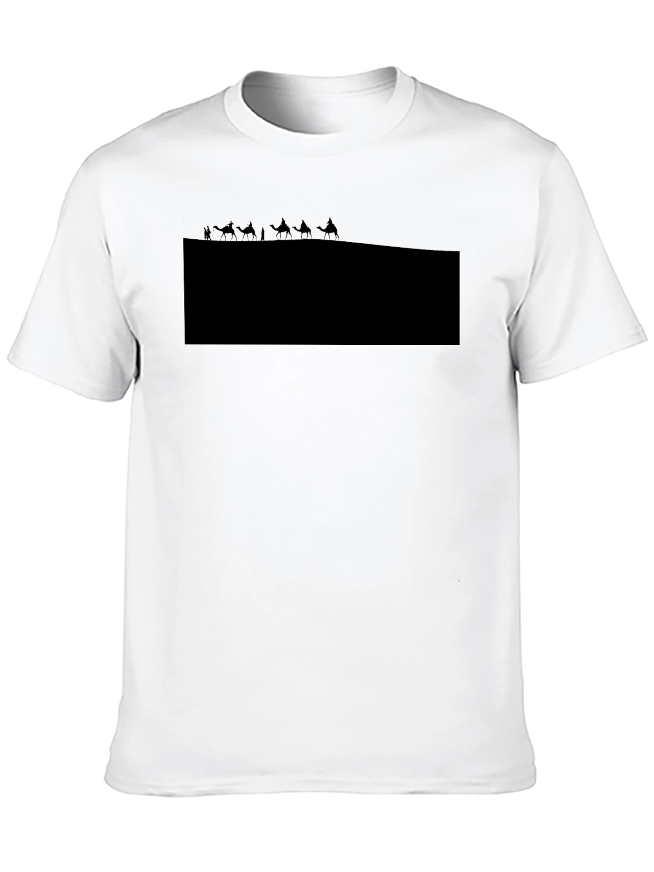 Camiseta Negra con Diseño de Caravana en el Desierto