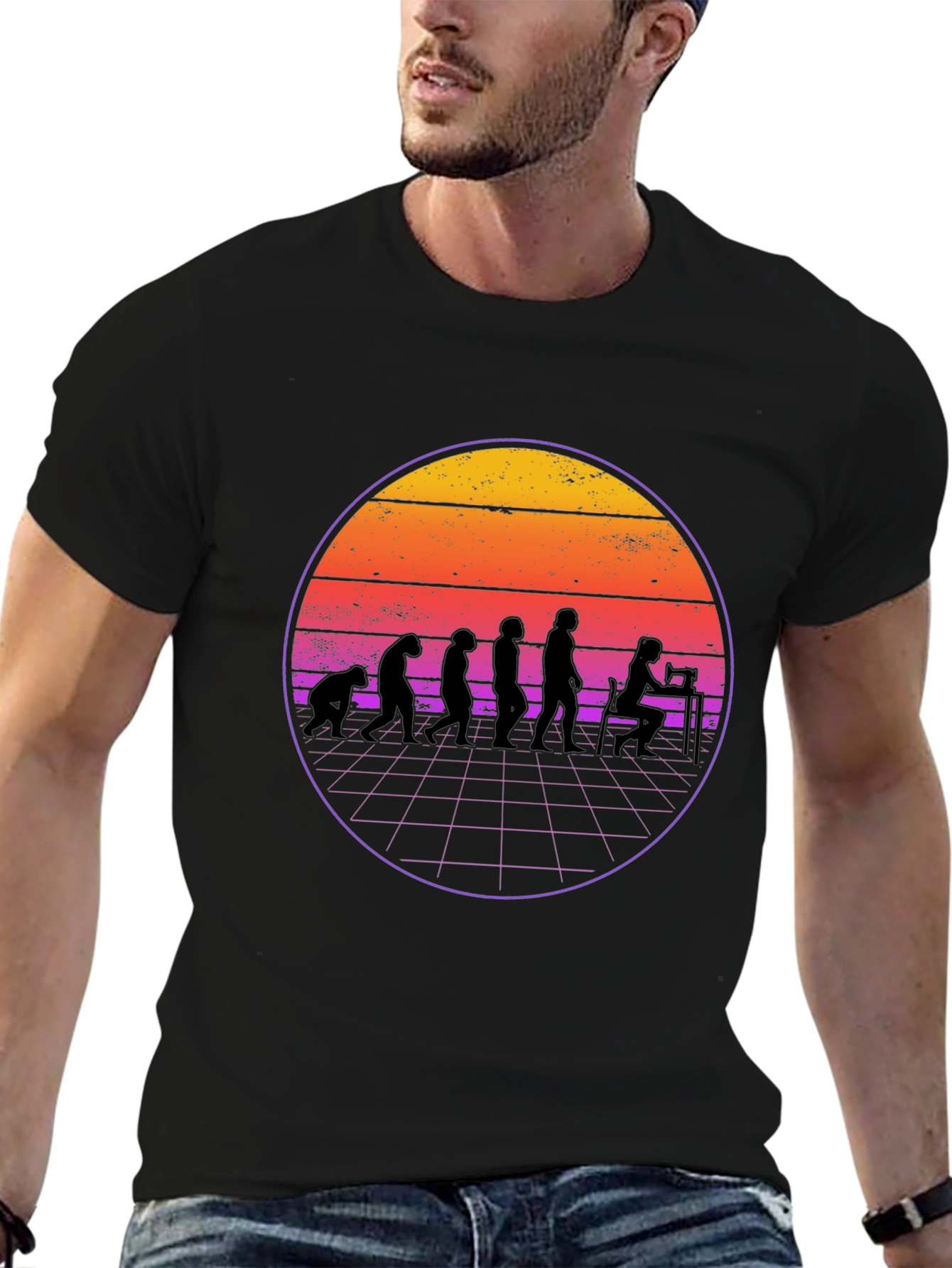 Camiseta Negra Evolución Costura Retro