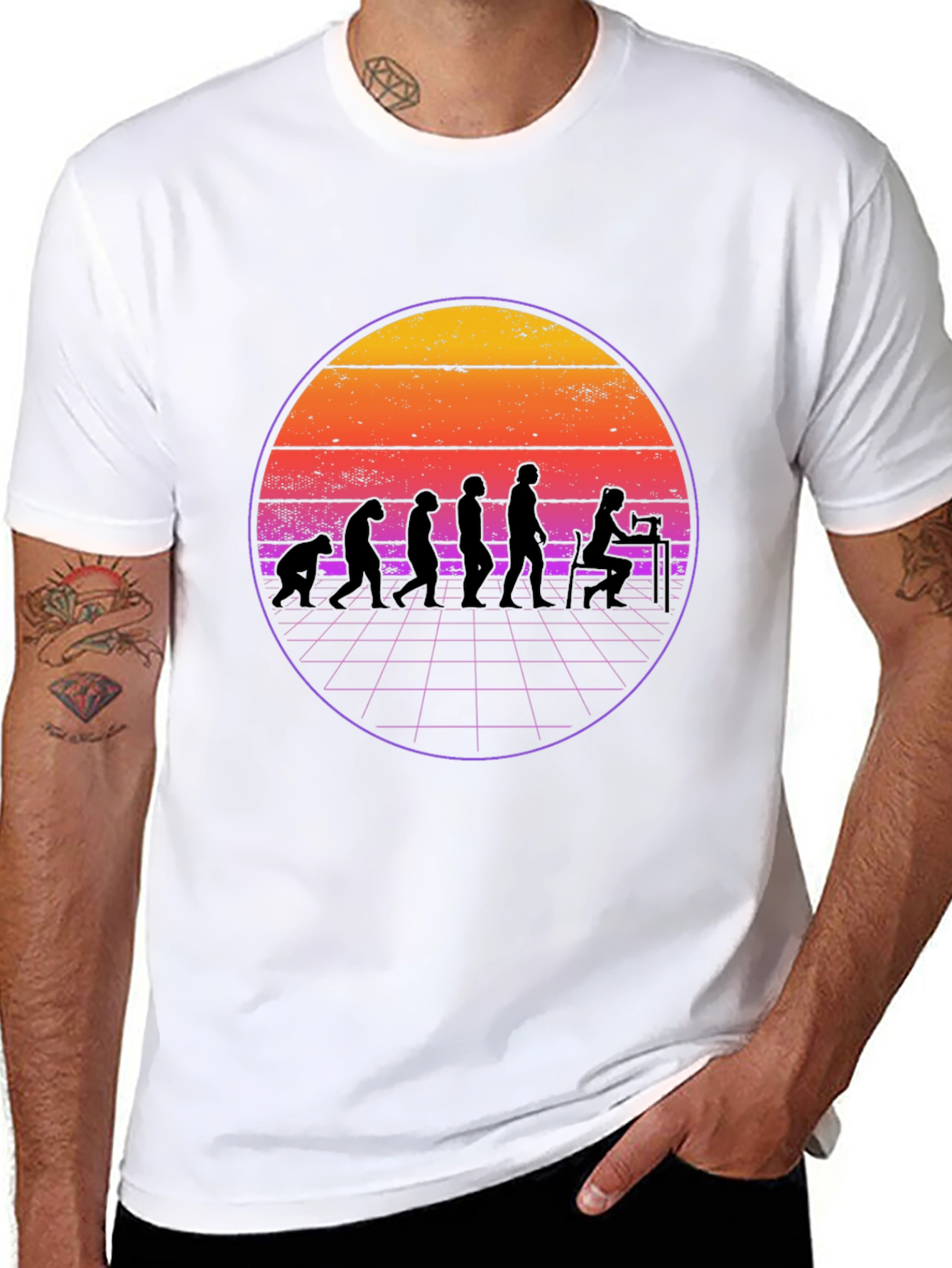 Camiseta Negra Evolución Costura Retro