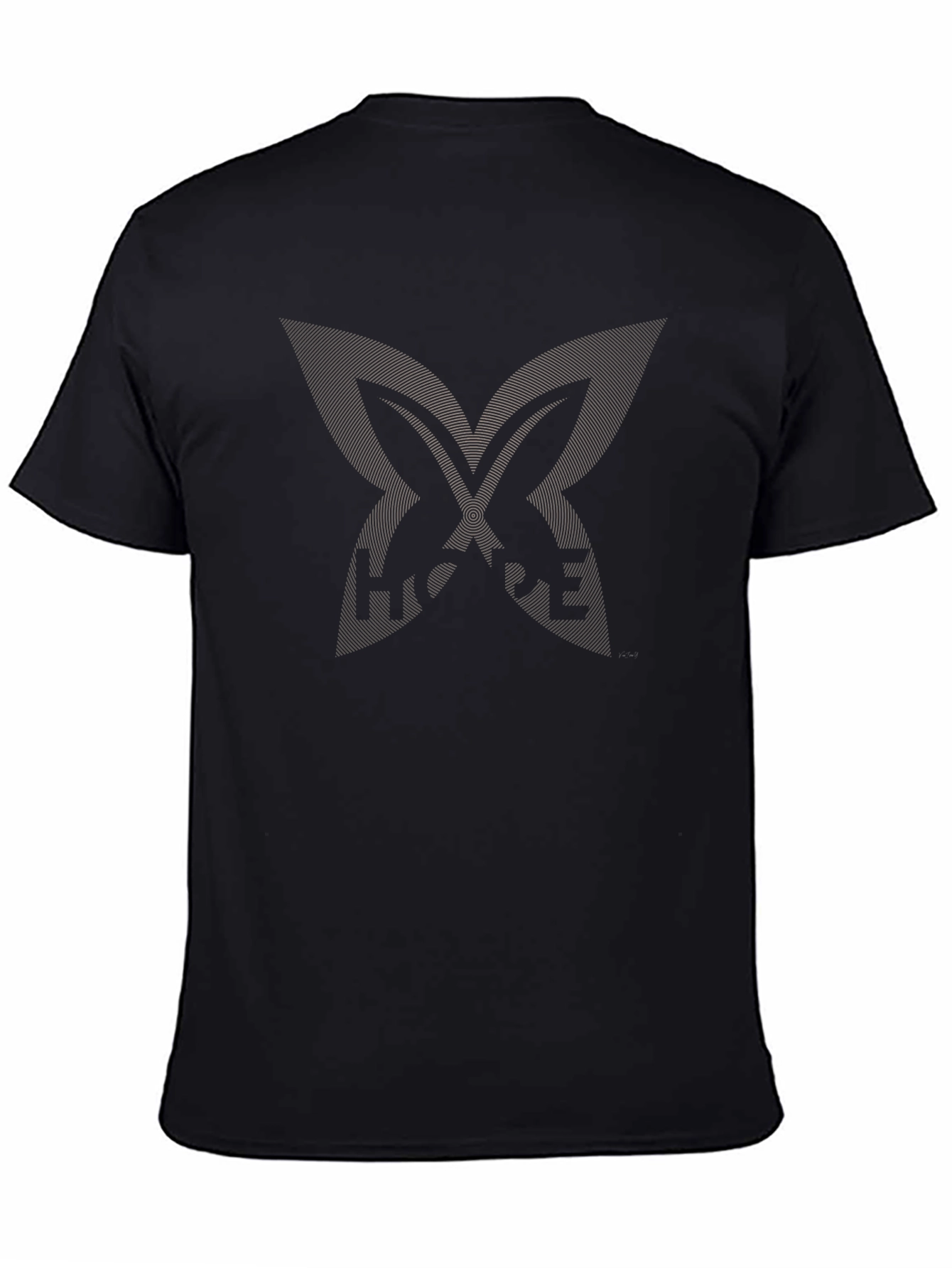 Camiseta Negra con Diseño Abstracto de Mariposa