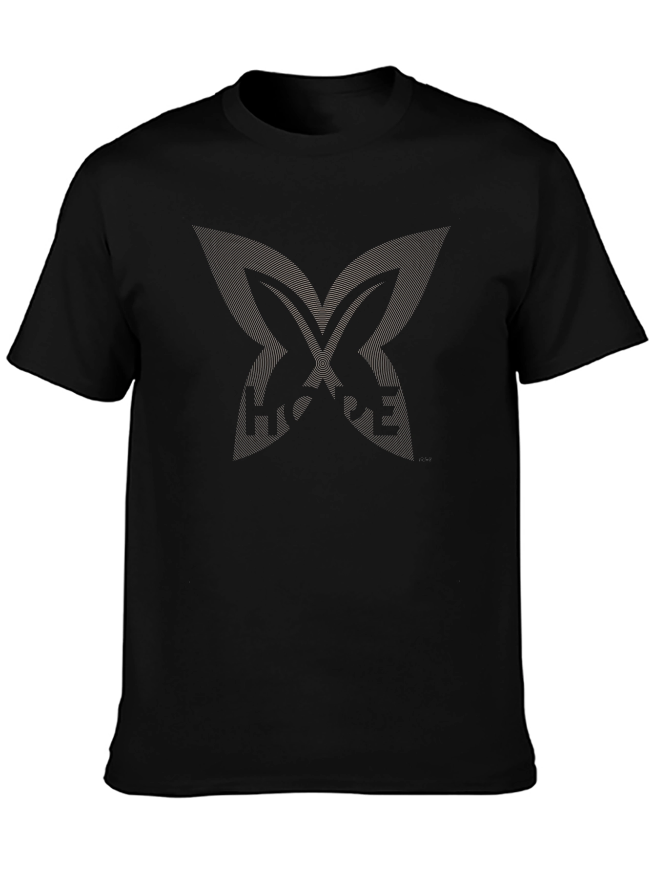 Camiseta Negra con Diseño Abstracto de Mariposa