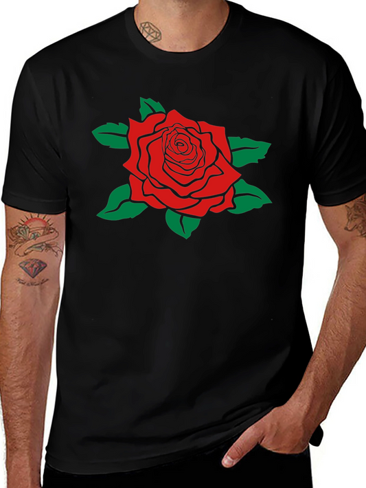 Camiseta Negra con Rosa Roja Estilizada