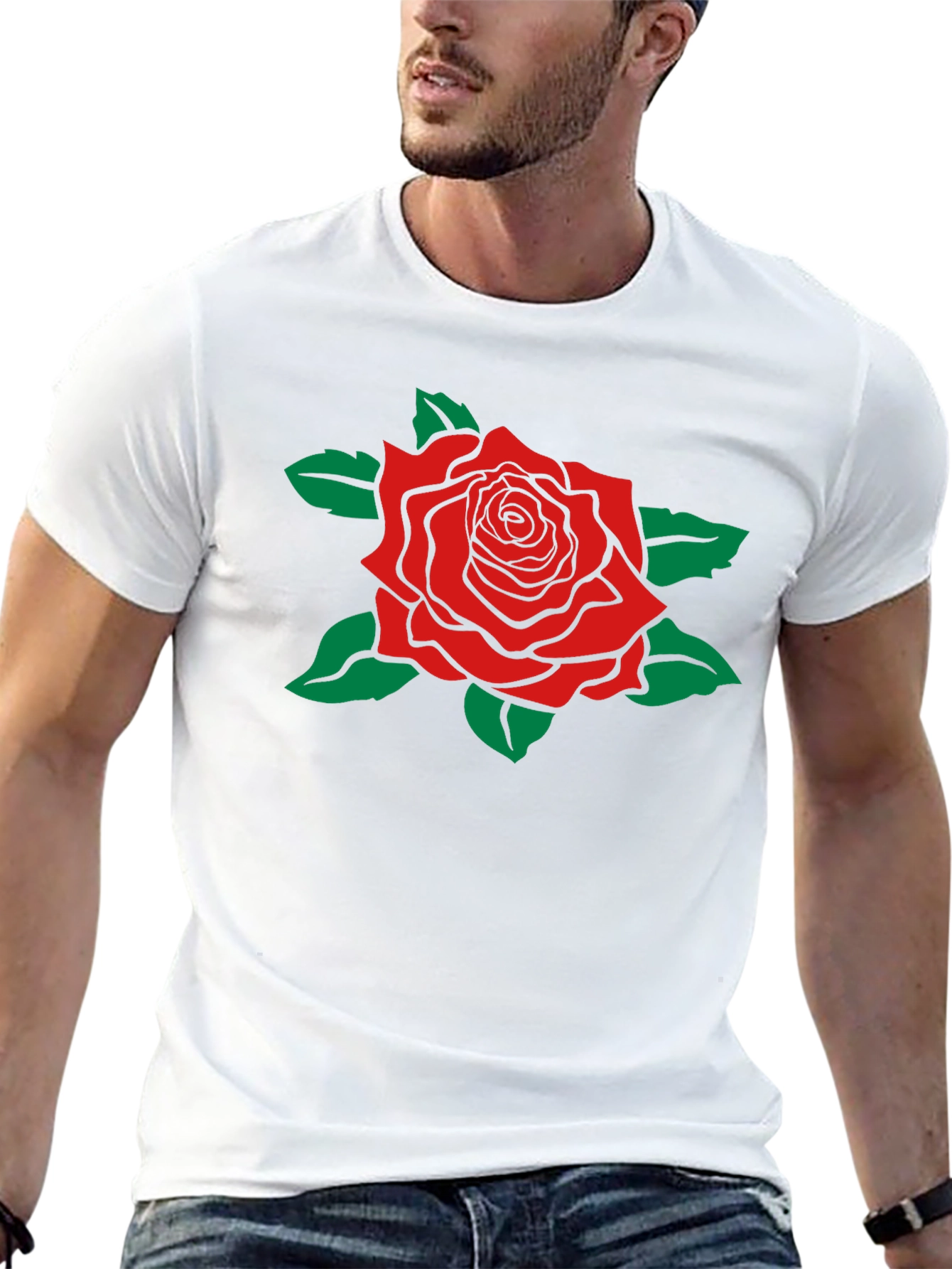 Camiseta Negra con Rosa Roja Estilizada
