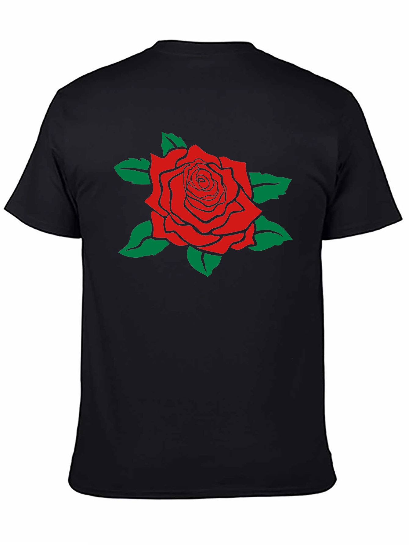 Camiseta Negra con Rosa Roja Estilizada