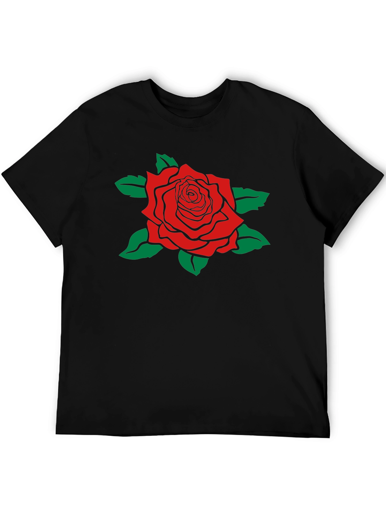 Camiseta Negra con Rosa Roja Estilizada