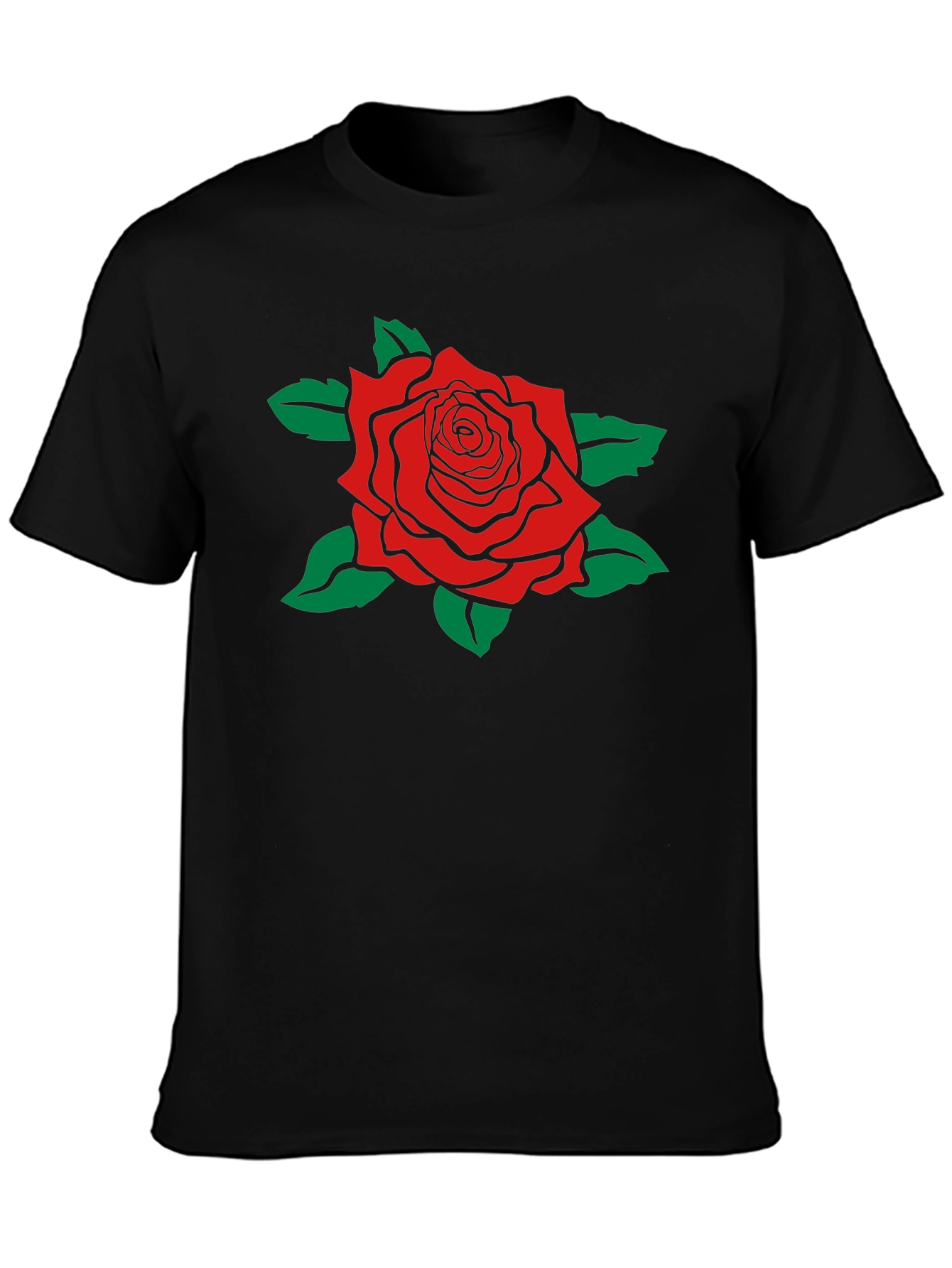 Camiseta Negra con Rosa Roja Estilizada