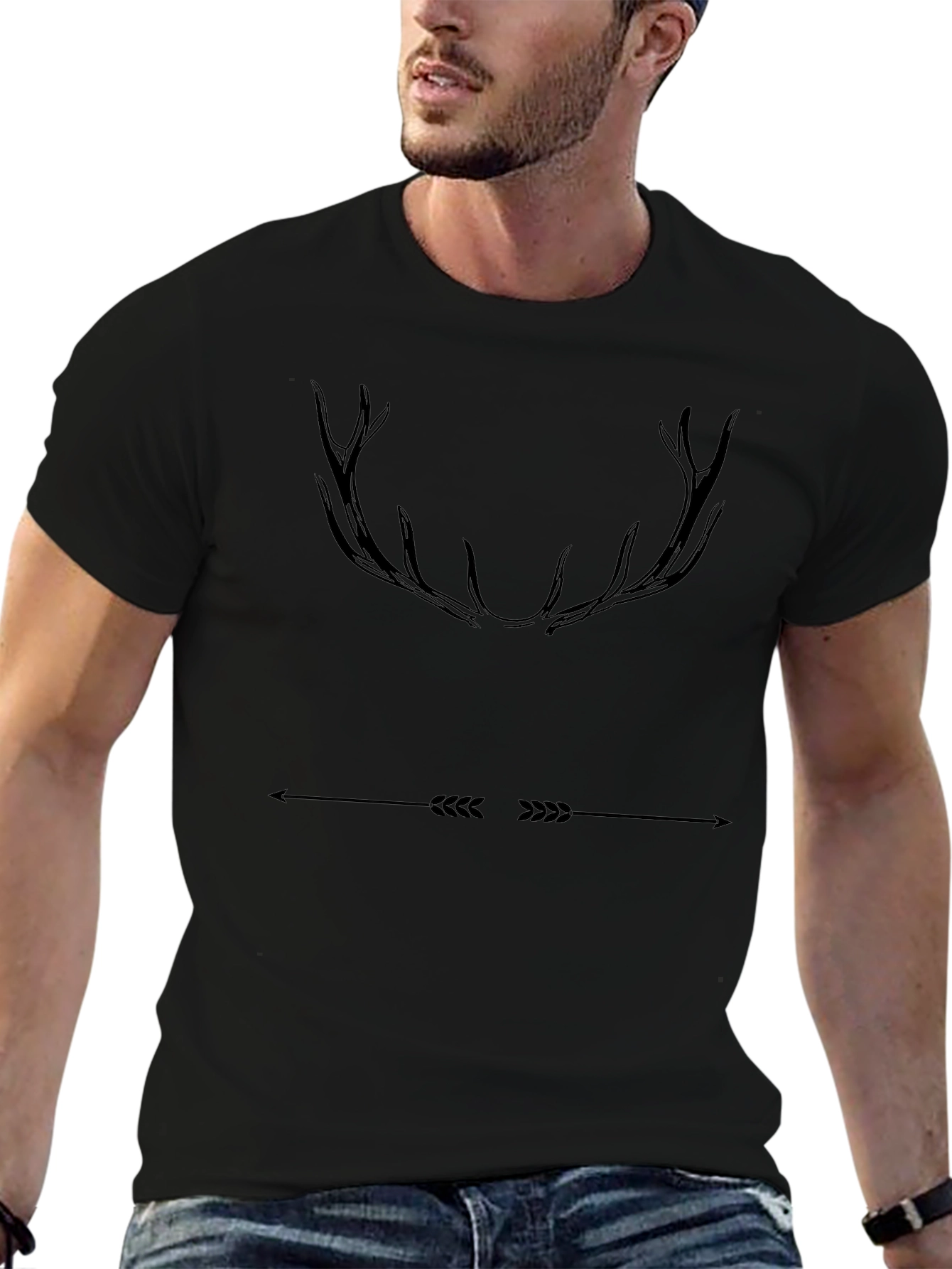 Camiseta Negra Casual con Diseño de Astas y Flecha