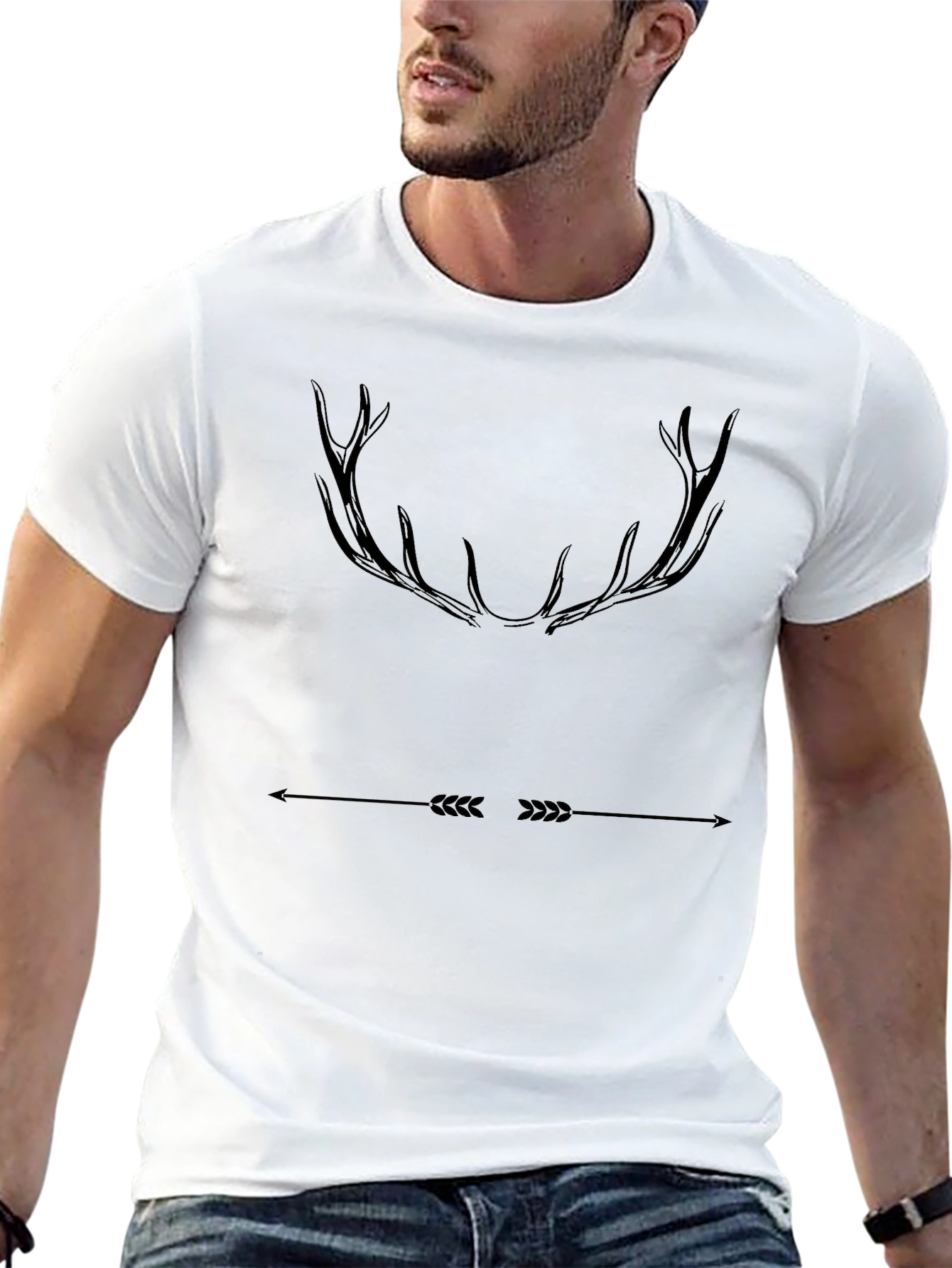 Camiseta Negra Casual con Diseño de Astas y Flecha