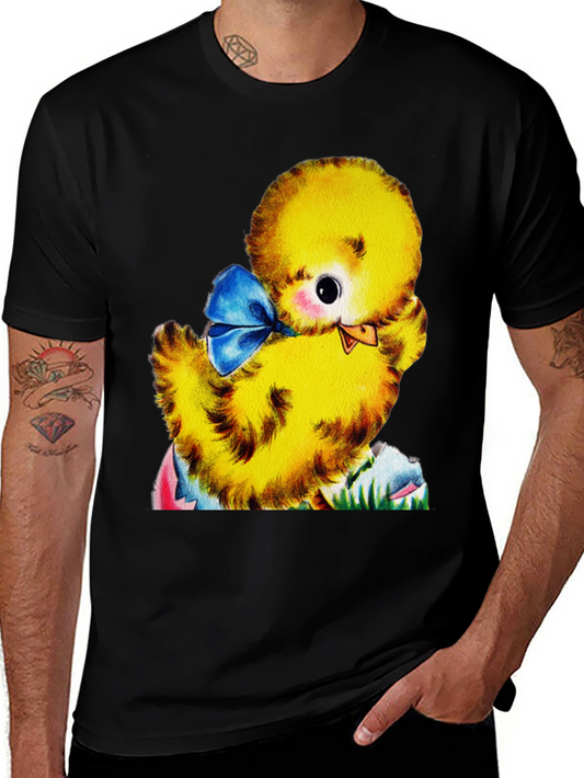 Camiseta Negra con Diseño de Pollito Vintage
