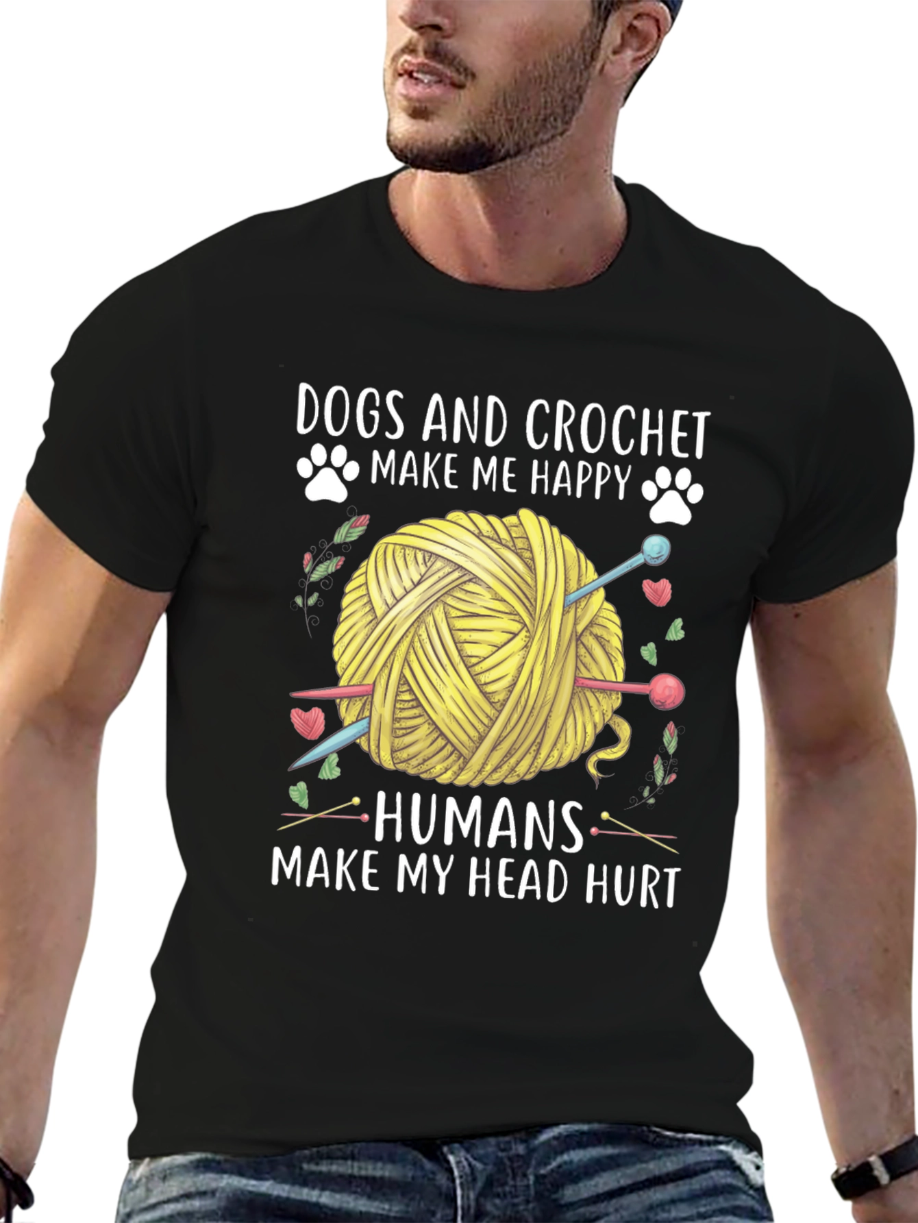 Camiseta Negra: Perros y Crochet Felicidad