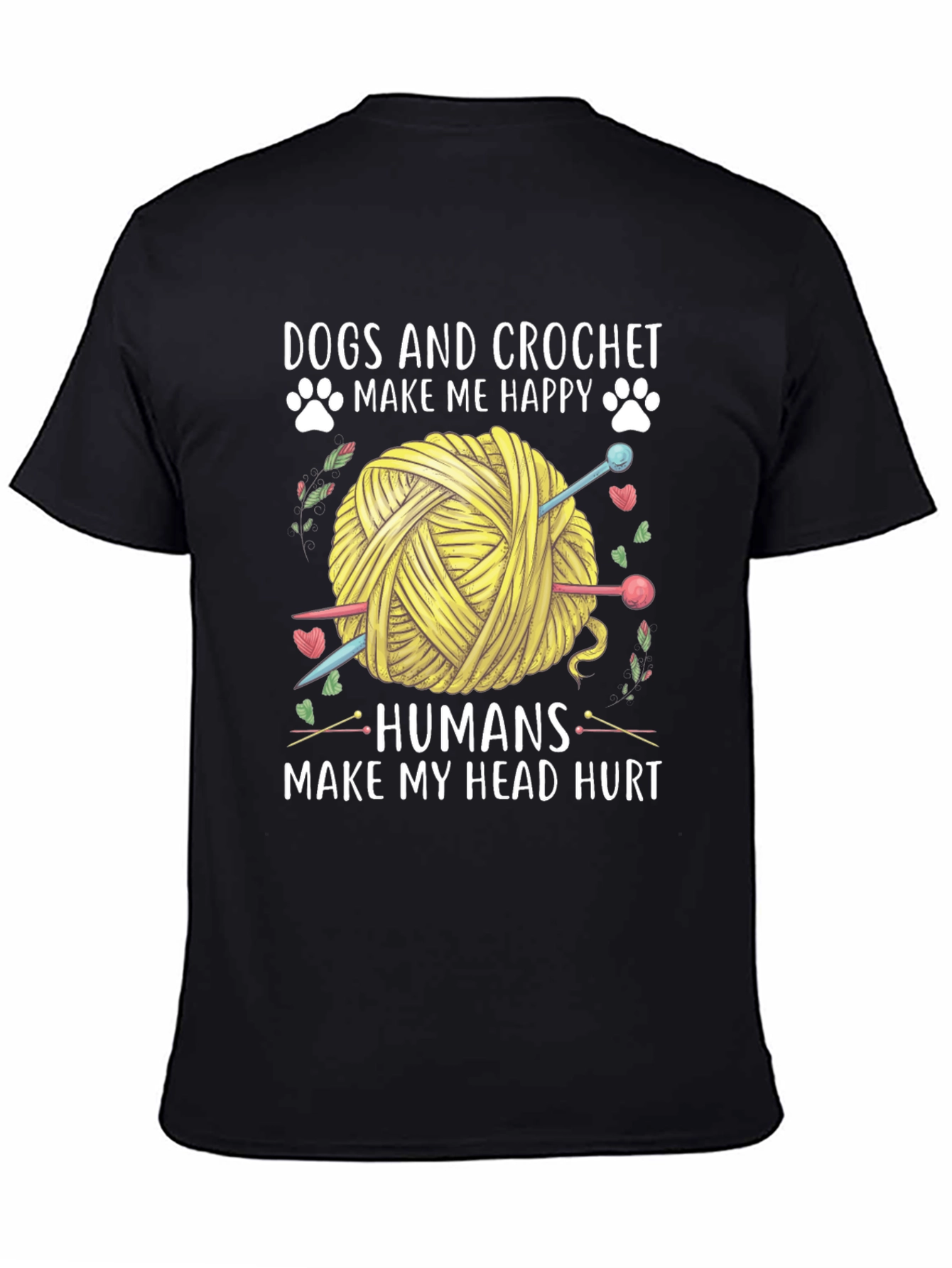 Camiseta Negra: Perros y Crochet Felicidad